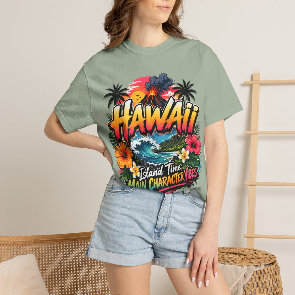 Hawaii Island Vibes T-Shirt — 'Island Time, Main Character Vibes' Tropical Tee