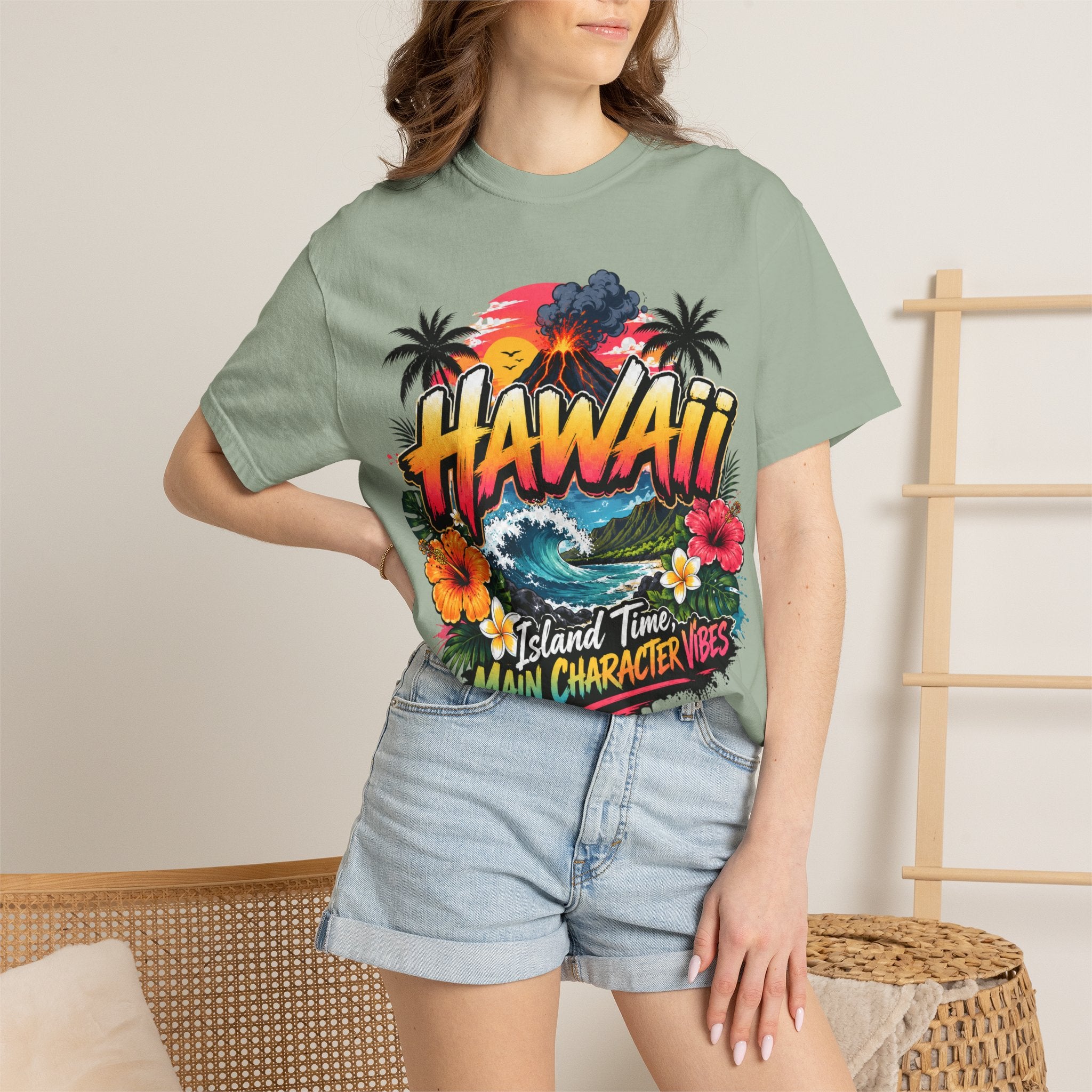 Hawaii Island Vibes T-Shirt — 'Island Time, Main Character Vibes' Tropical Tee