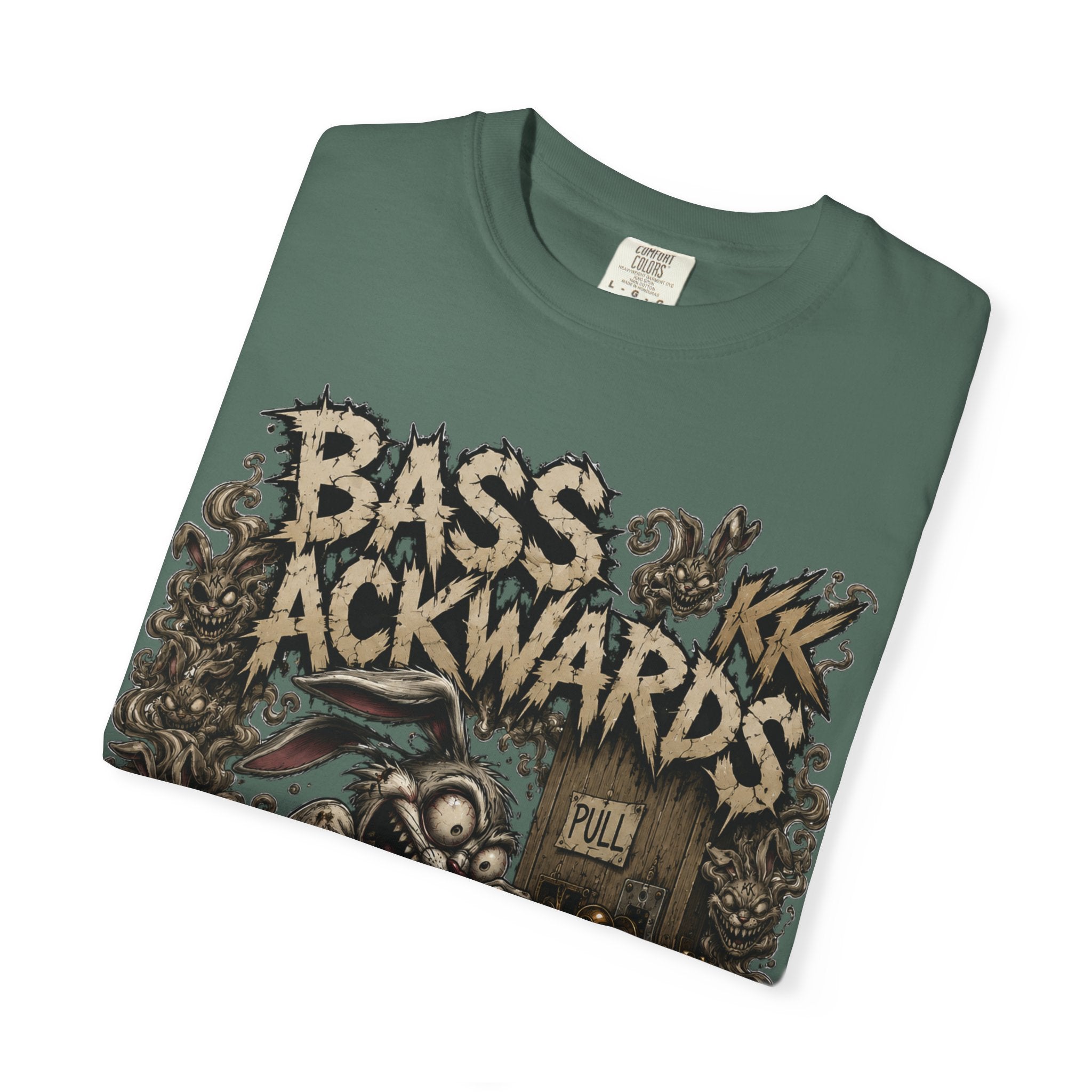 Bass Ackwards Graphic T‑Shirt — Heavy Metal Band Skull Design