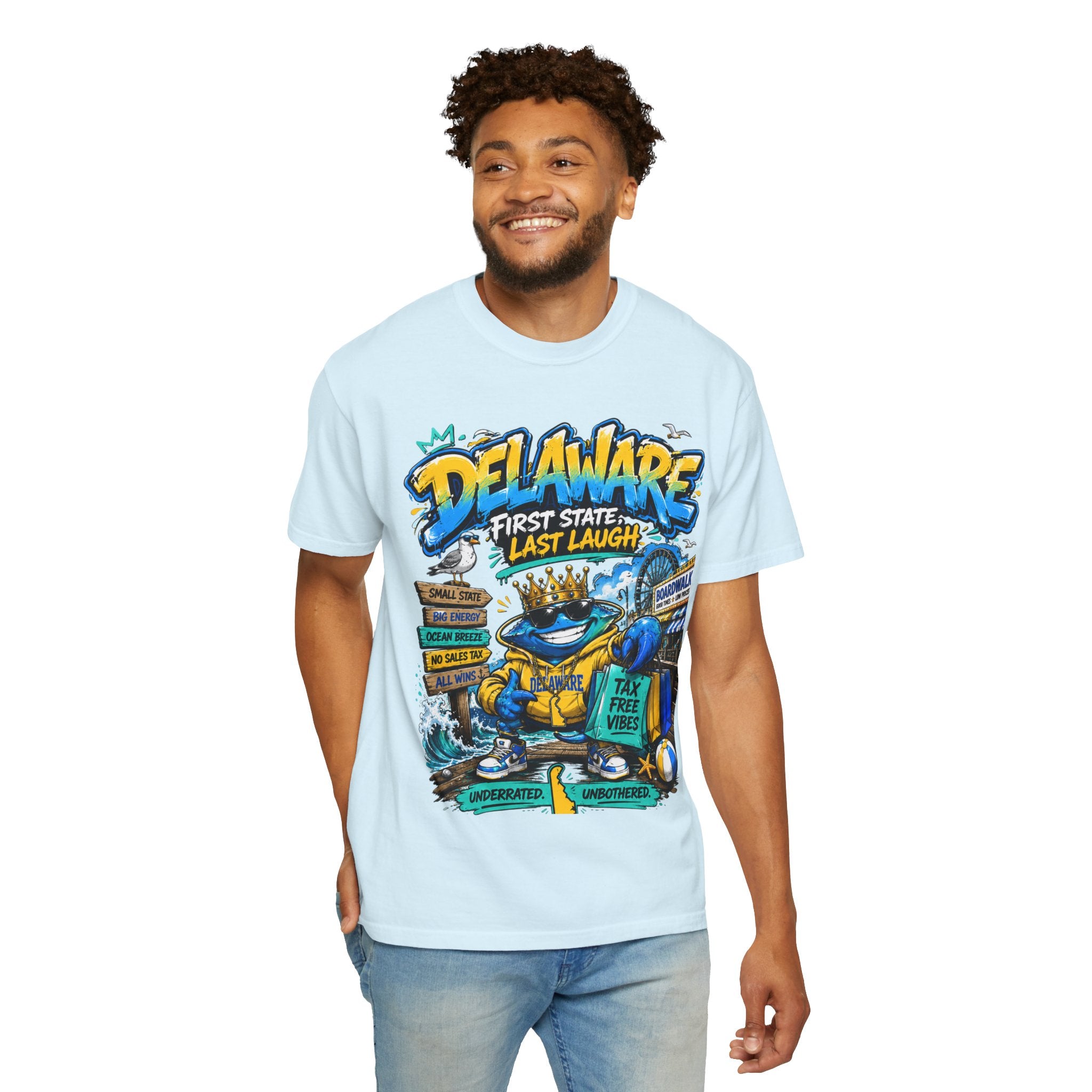 Delaware Frog Graphic T-Shirt — 'First State, Last Laugh' Coastal Souvenir Tee