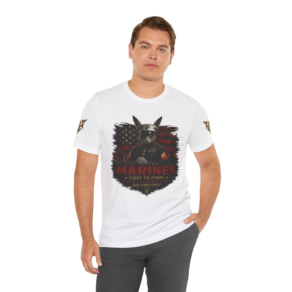 Marines "First to Fight" Military Graphic Tee — "Not Allowed to Die Without Permission"
