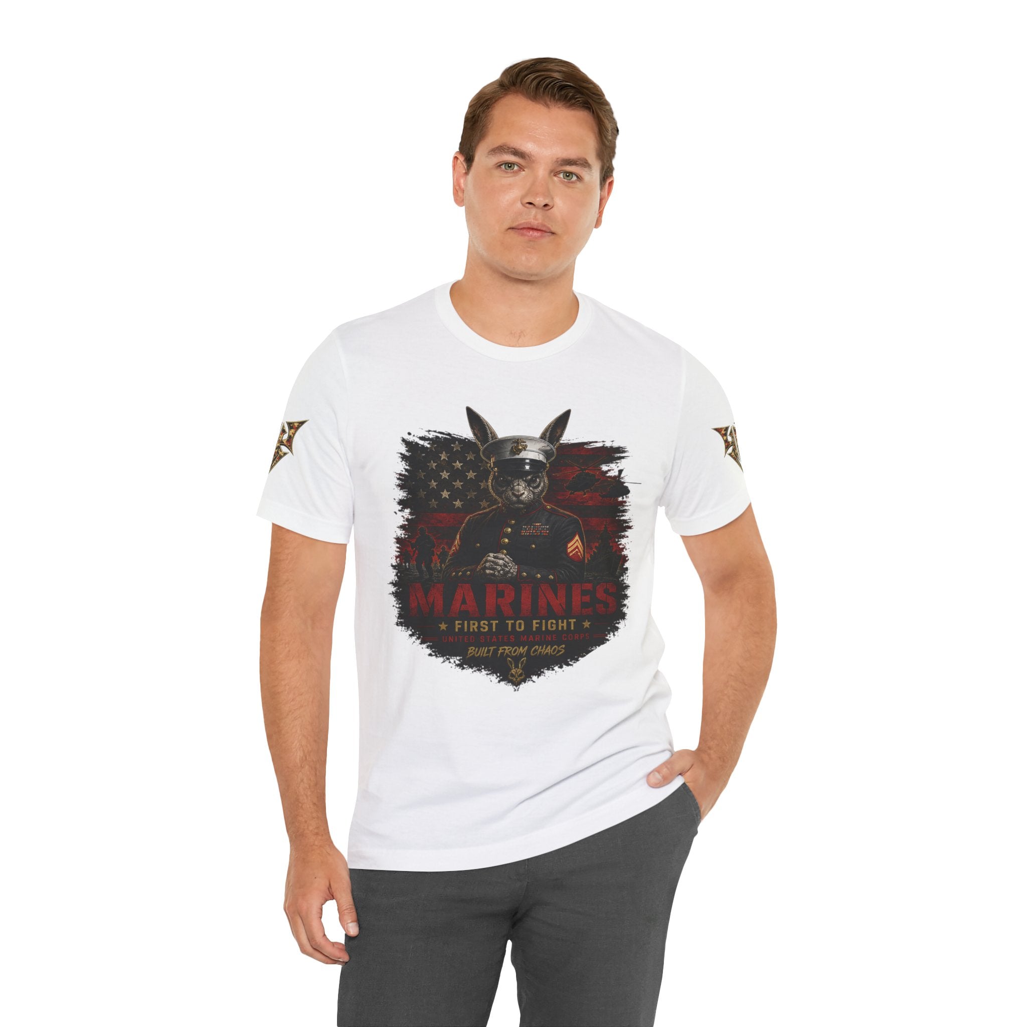 Marines "First to Fight" Military Graphic Tee — "Not Allowed to Die Without Permission"