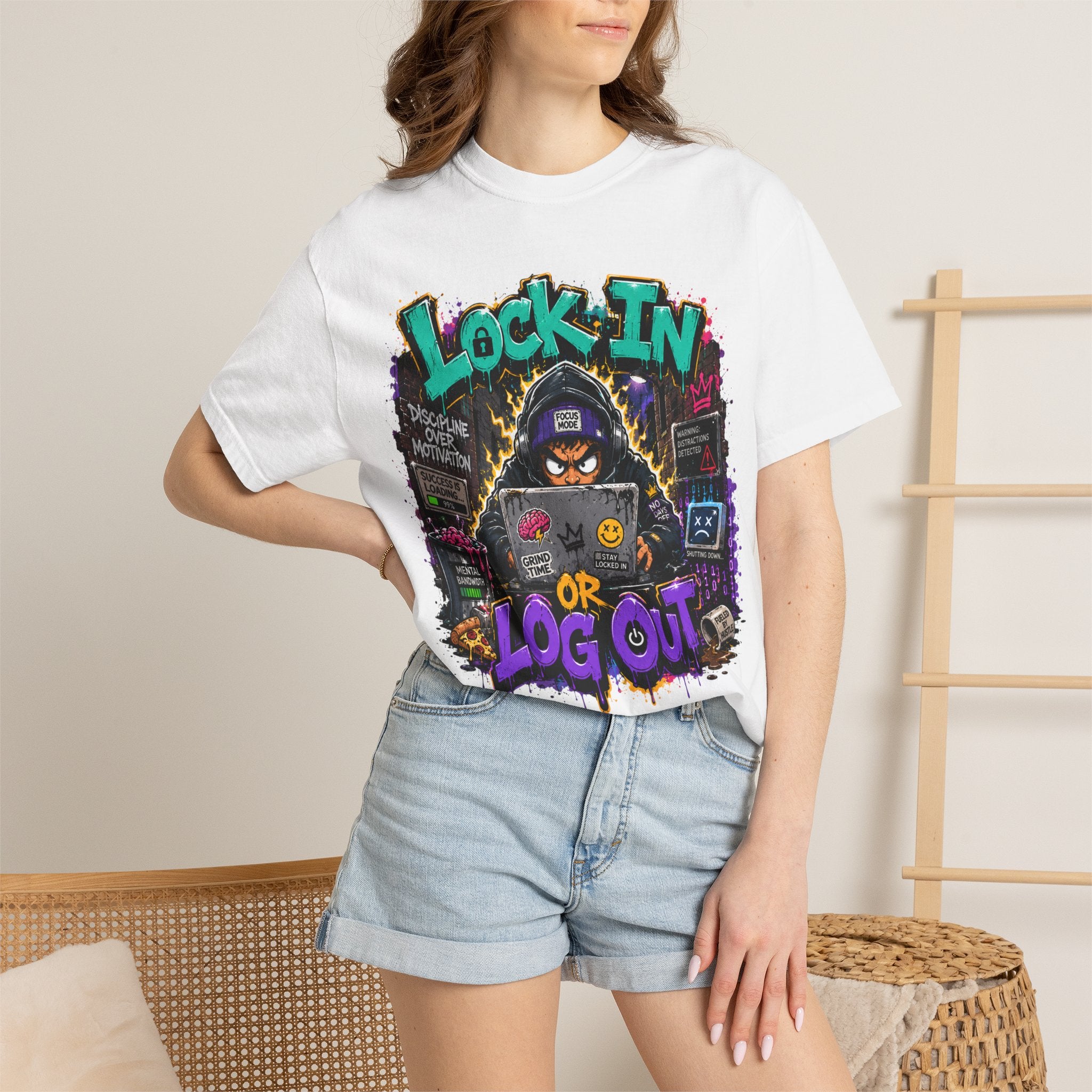 Lock In or Log Out Tee — Gamer Hacker Graphic T-Shirt