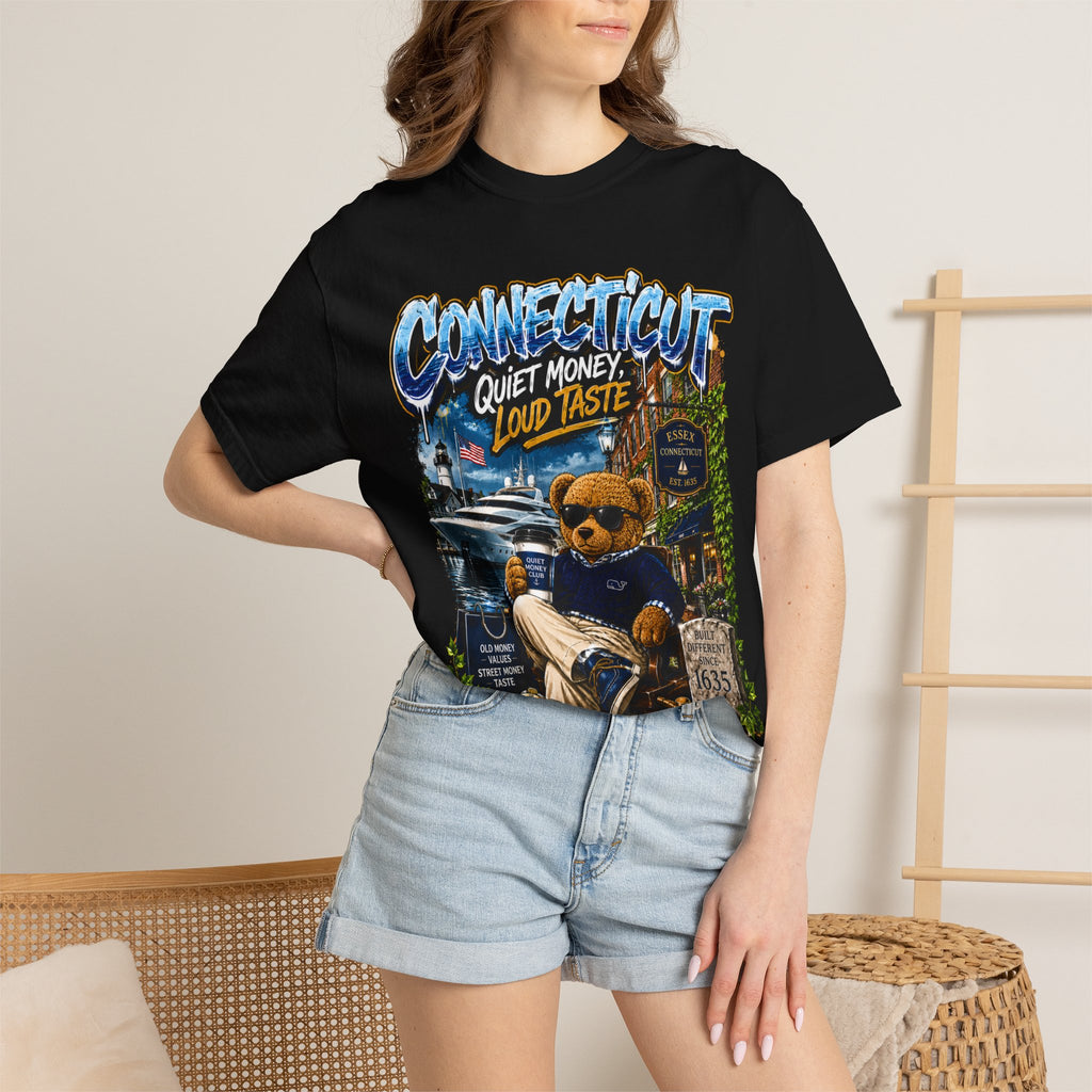 Connecticut Bear Vintage T-Shirt — "Quiet Money, Loud Taste" Graphic Tee