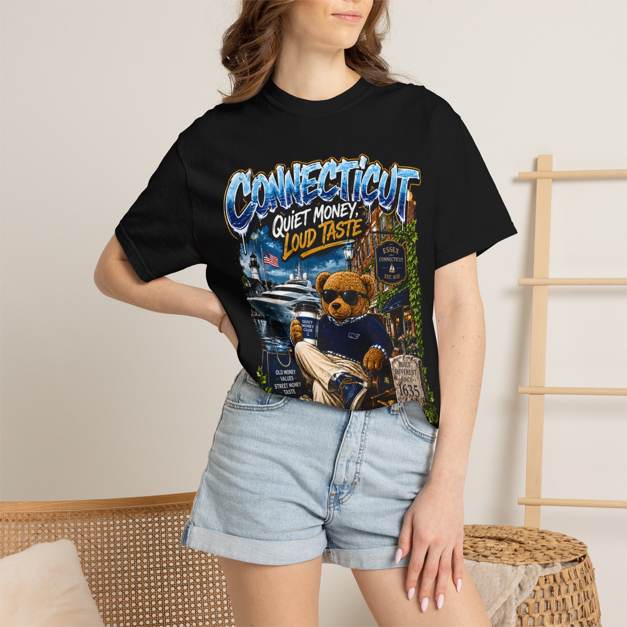 Connecticut Bear Vintage T-Shirt — "Quiet Money, Loud Taste" Graphic Tee