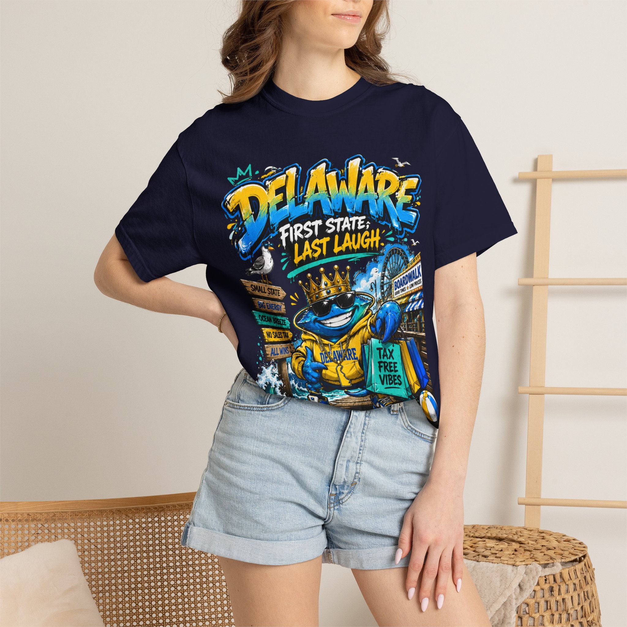 Delaware Frog Graphic T-Shirt — 'First State, Last Laugh' Coastal Souvenir Tee