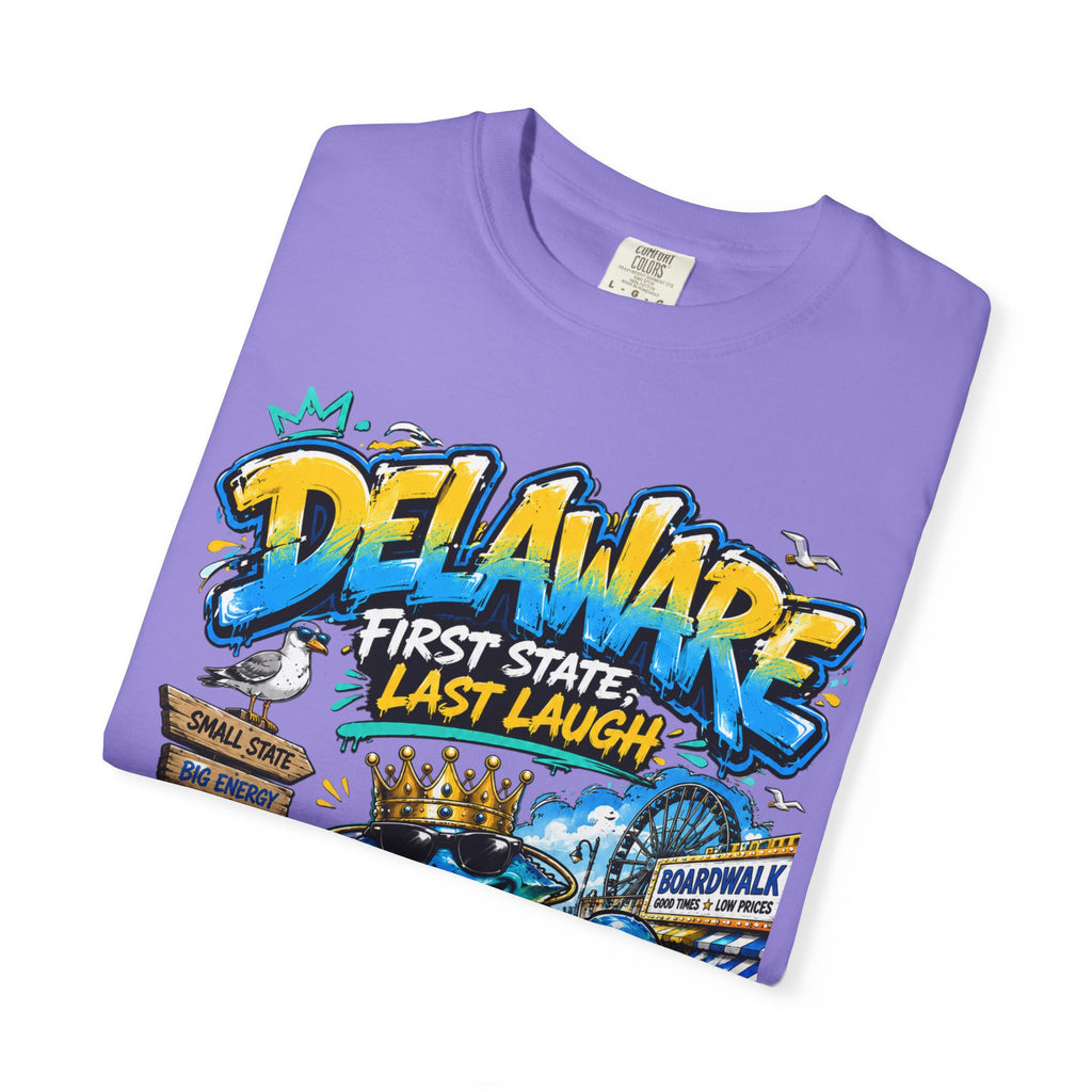 Delaware Frog Graphic T-Shirt — 'First State, Last Laugh' Coastal Souvenir Tee