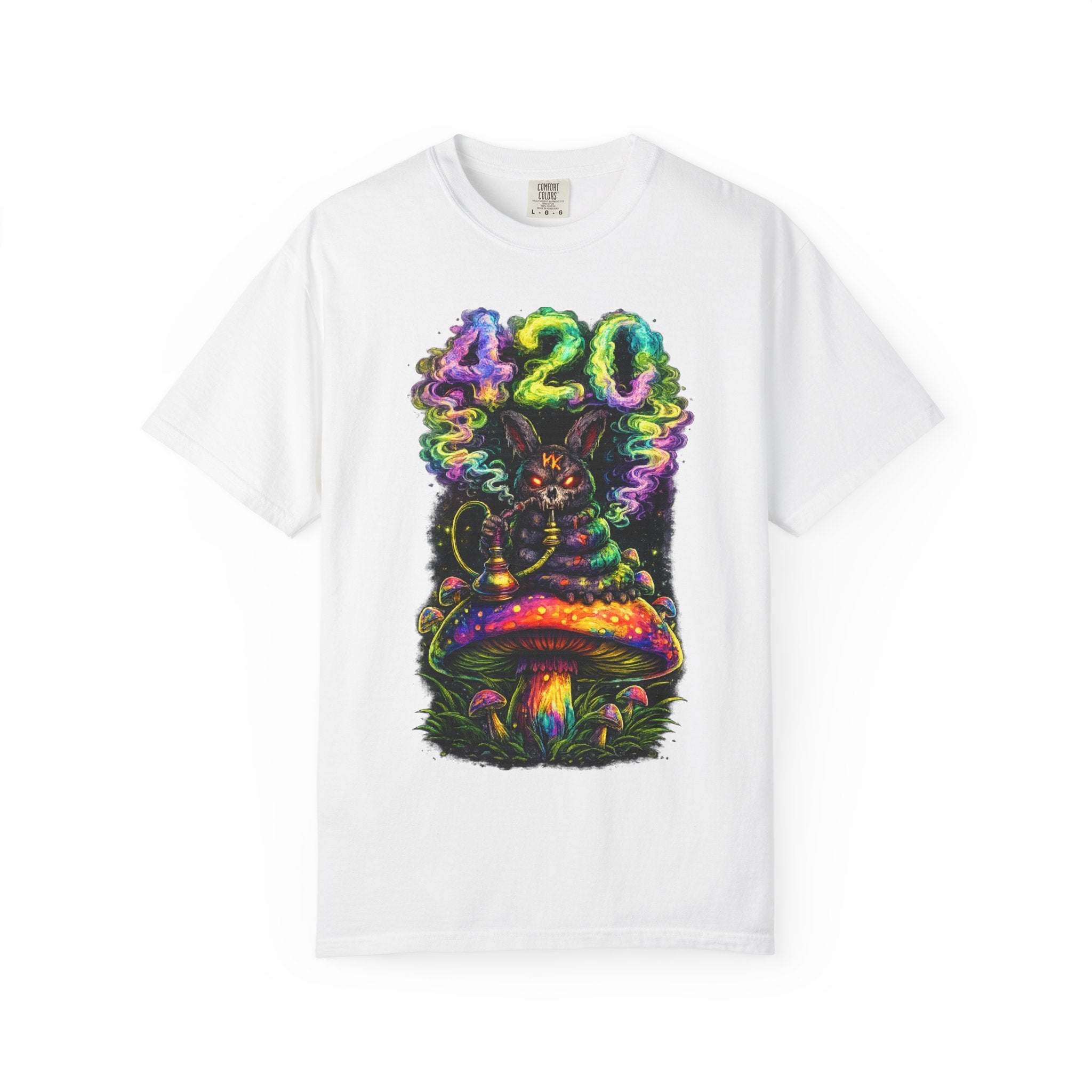 420 Psychedelic Cat T-Shirt — Colorful Mushroom Smoke Graphic
