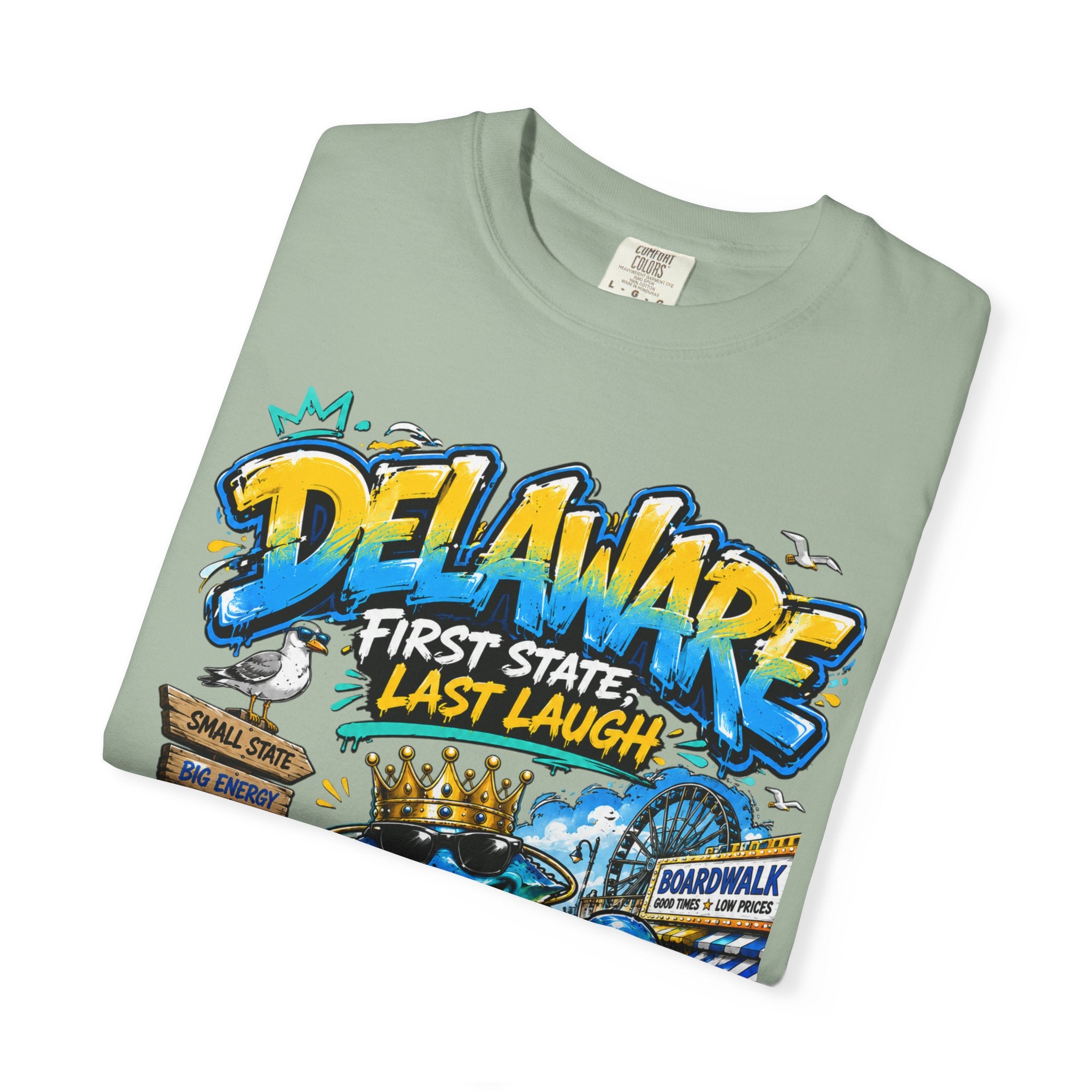 Delaware Frog Graphic T-Shirt — 'First State, Last Laugh' Coastal Souvenir Tee