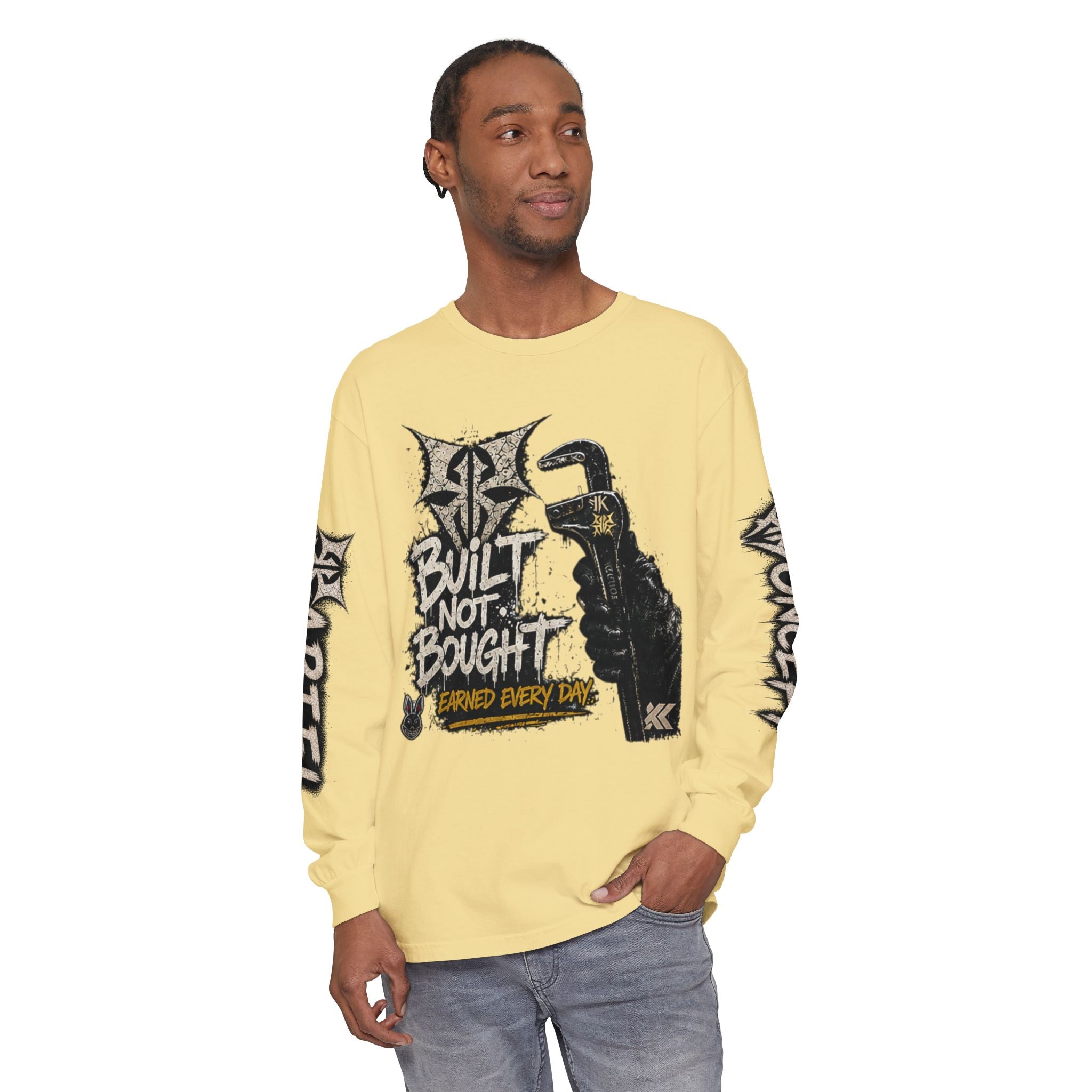 Built Not Bought Long Sleeve T-Shirt — Mechanic/Builder Graphic Tee