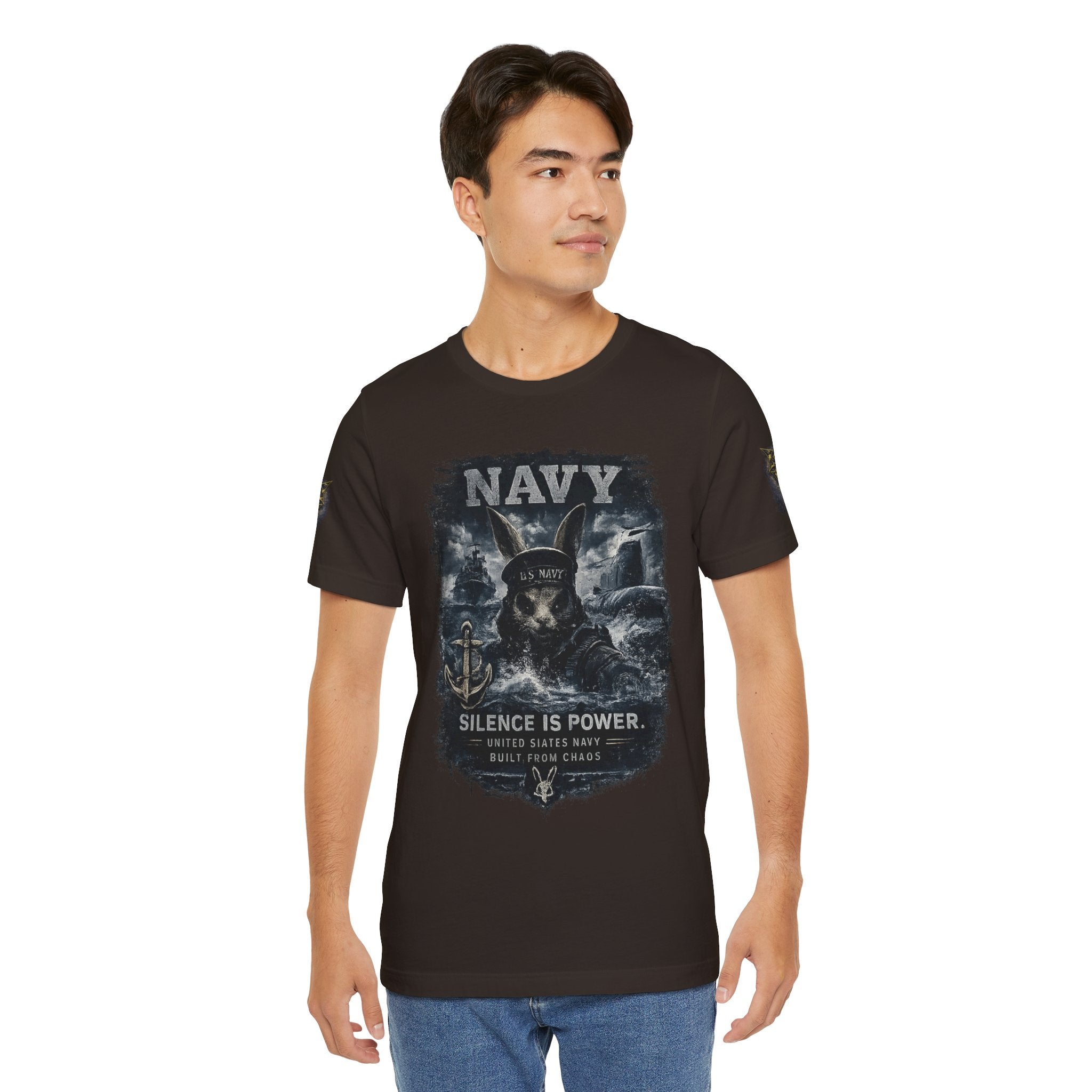 Navy 'Silence Is Power' Skull Anchor Tee — Fair Winds & Following Seas Back Graphic