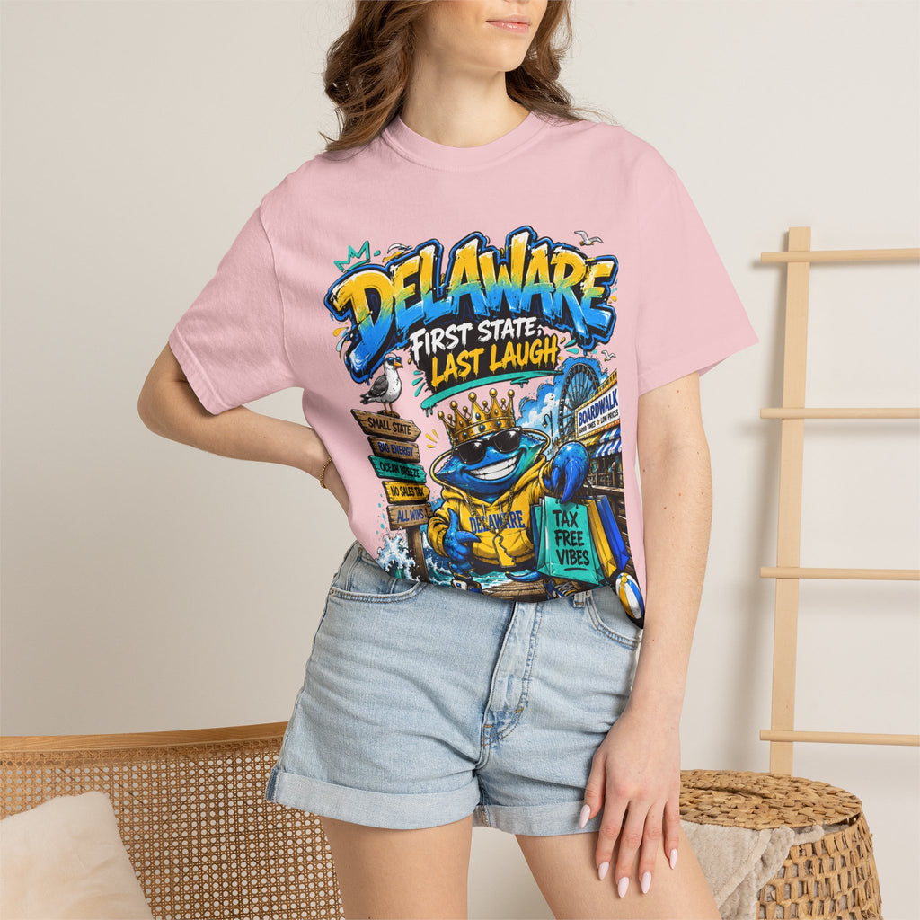 Delaware Frog Graphic T-Shirt — 'First State, Last Laugh' Coastal Souvenir Tee