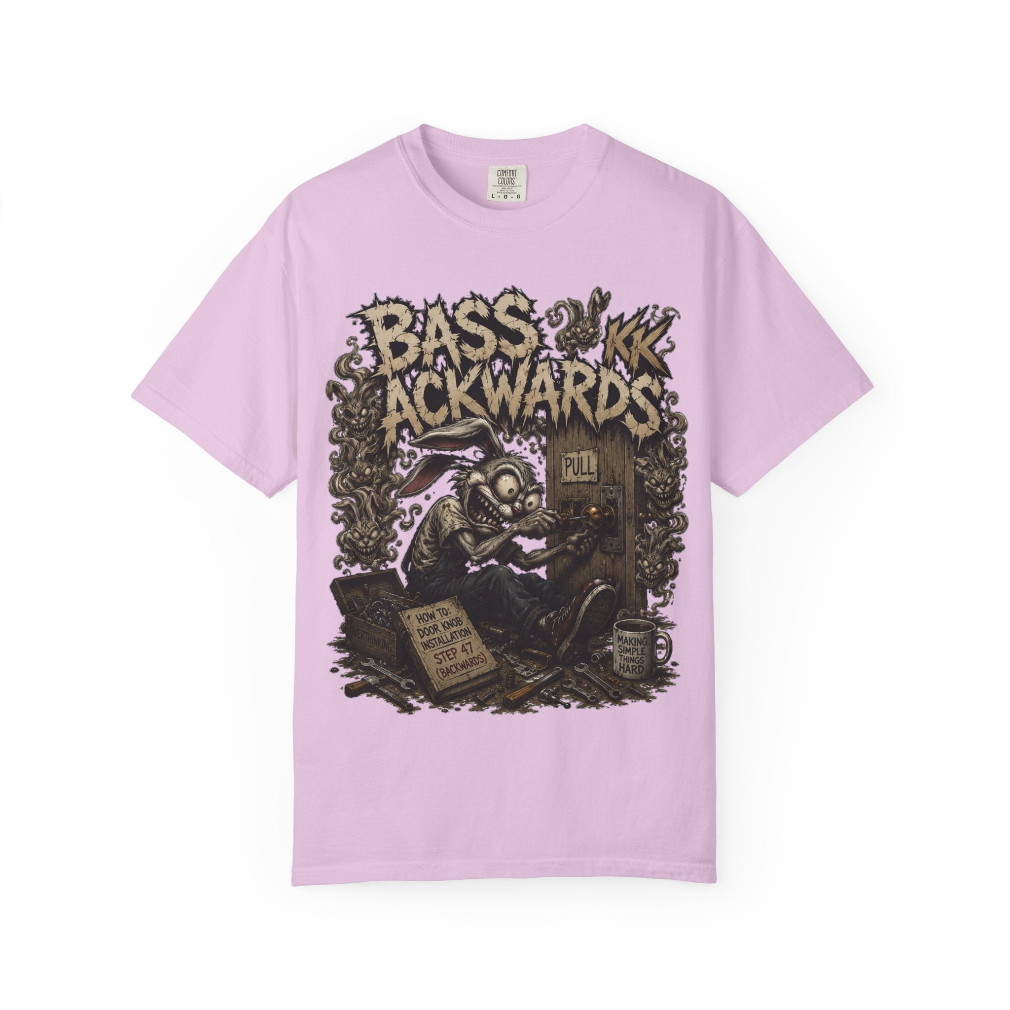 Bass Ackwards Graphic T‑Shirt — Heavy Metal Band Skull Design