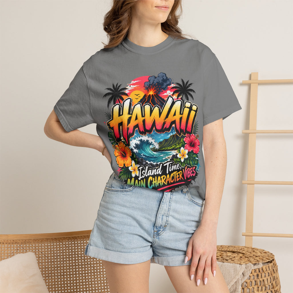 Hawaii Island Vibes T-Shirt — 'Island Time, Main Character Vibes' Tropical Tee