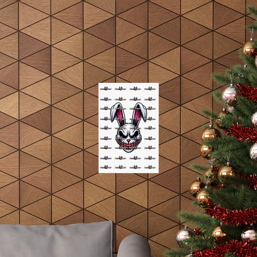 Creepy Smiling Bunny Poster — Horror Rabbit Matte Vertical Wall Art