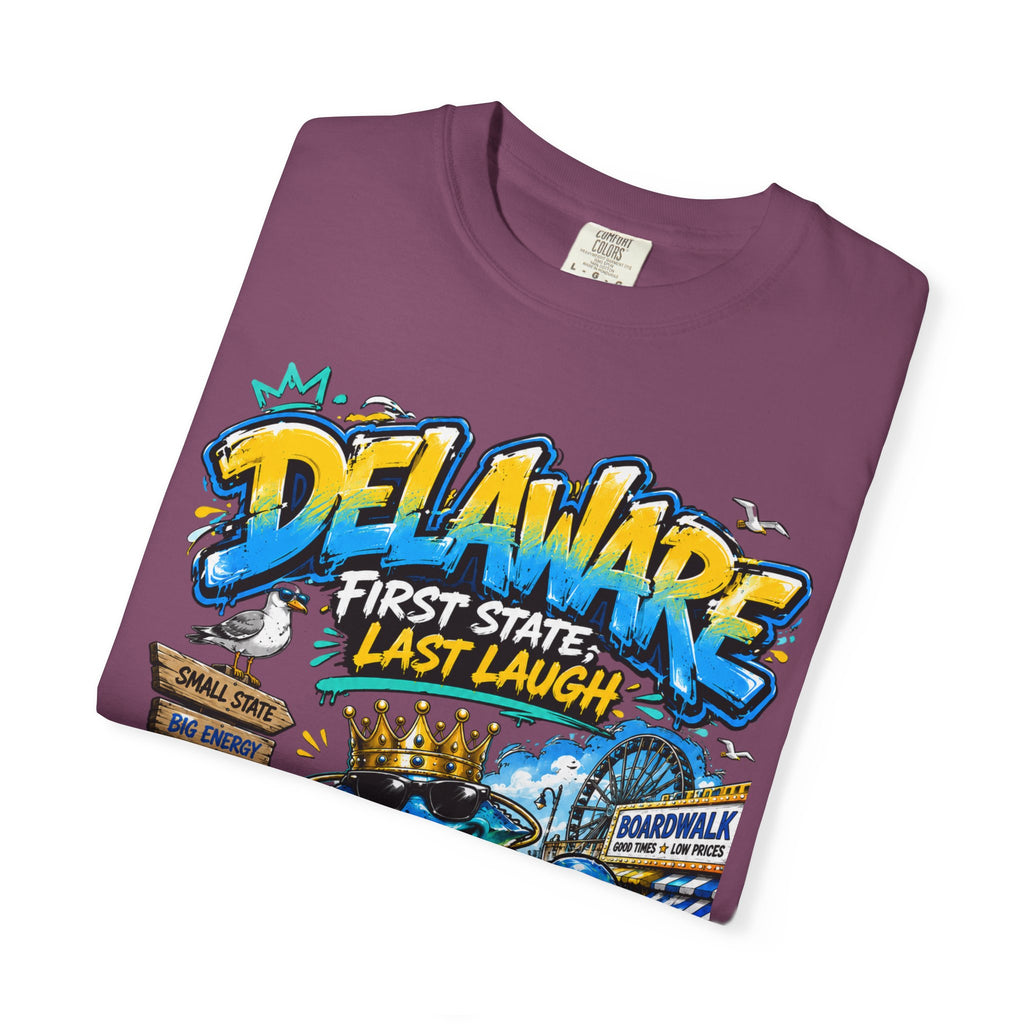 Delaware Frog Graphic T-Shirt — 'First State, Last Laugh' Coastal Souvenir Tee