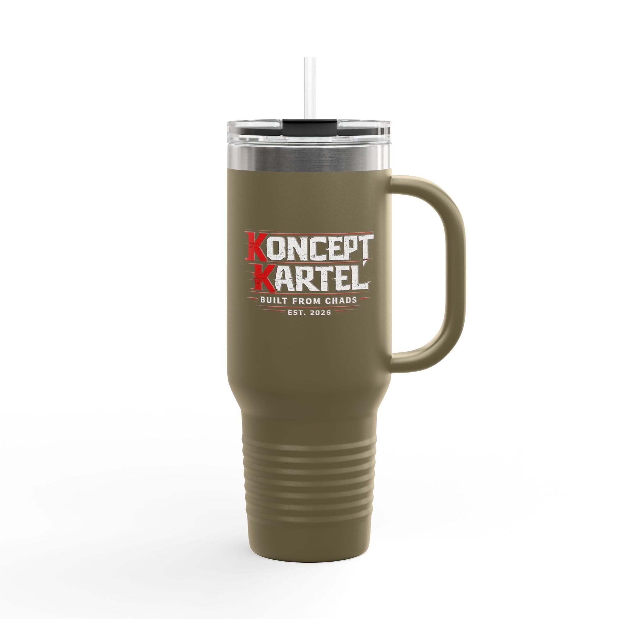 40oz Insulated Travel Mug — ‘Koncept Kartel’ Red Stainless Tumbler with Handle