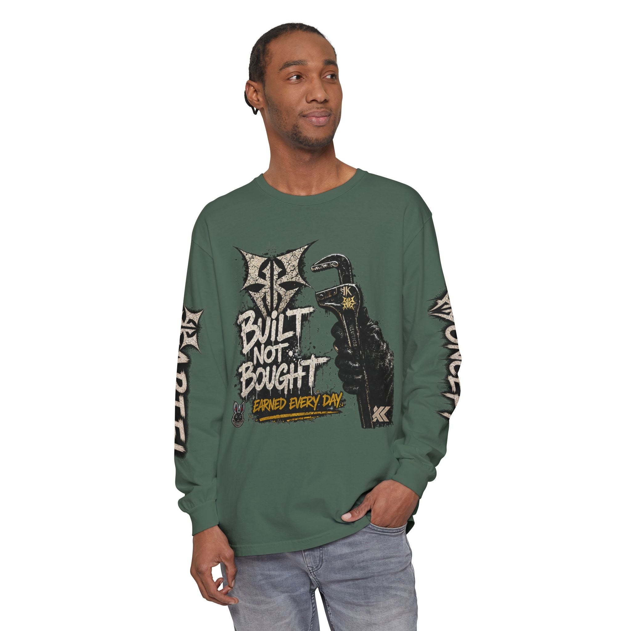 Built Not Bought Long Sleeve T-Shirt — Mechanic/Builder Graphic Tee