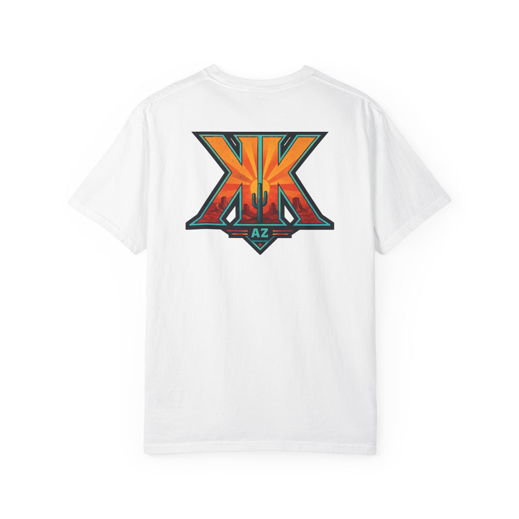Arizona Desert Graphic T-Shirt — 'Arizona Dry Heat Wet Drop' Retro Cactus Sunset Tee