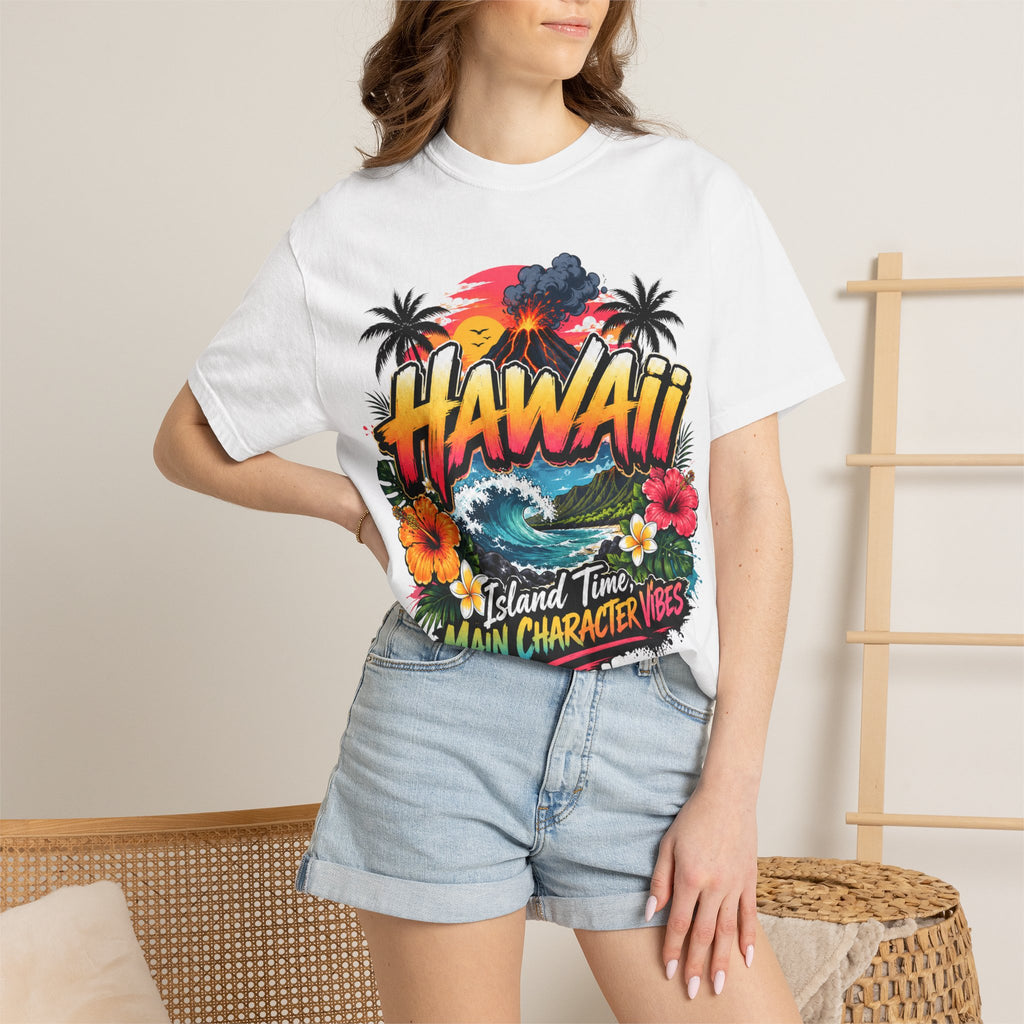 Hawaii Island Vibes T-Shirt — 'Island Time, Main Character Vibes' Tropical Tee