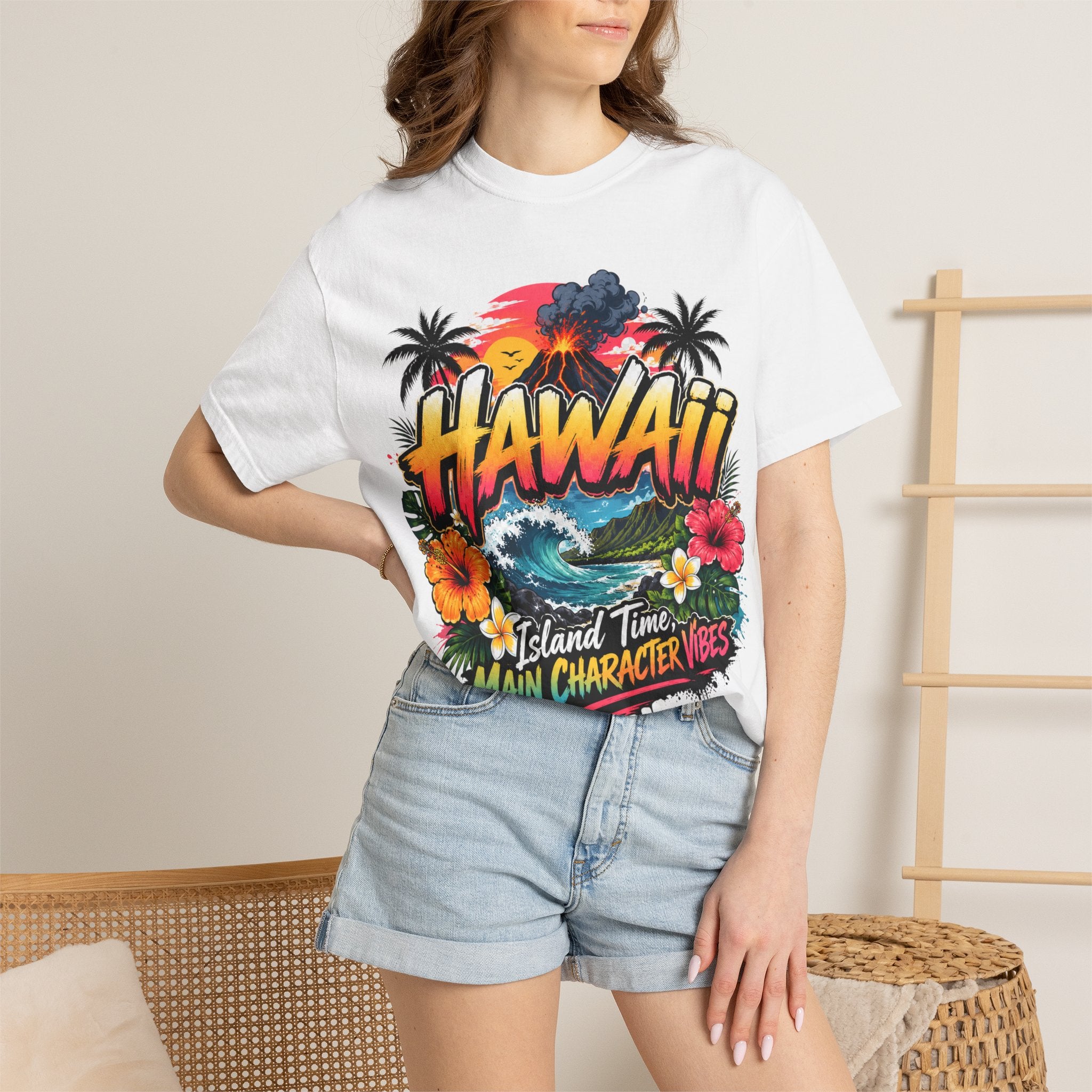 Hawaii Island Vibes T-Shirt — 'Island Time, Main Character Vibes' Tropical Tee