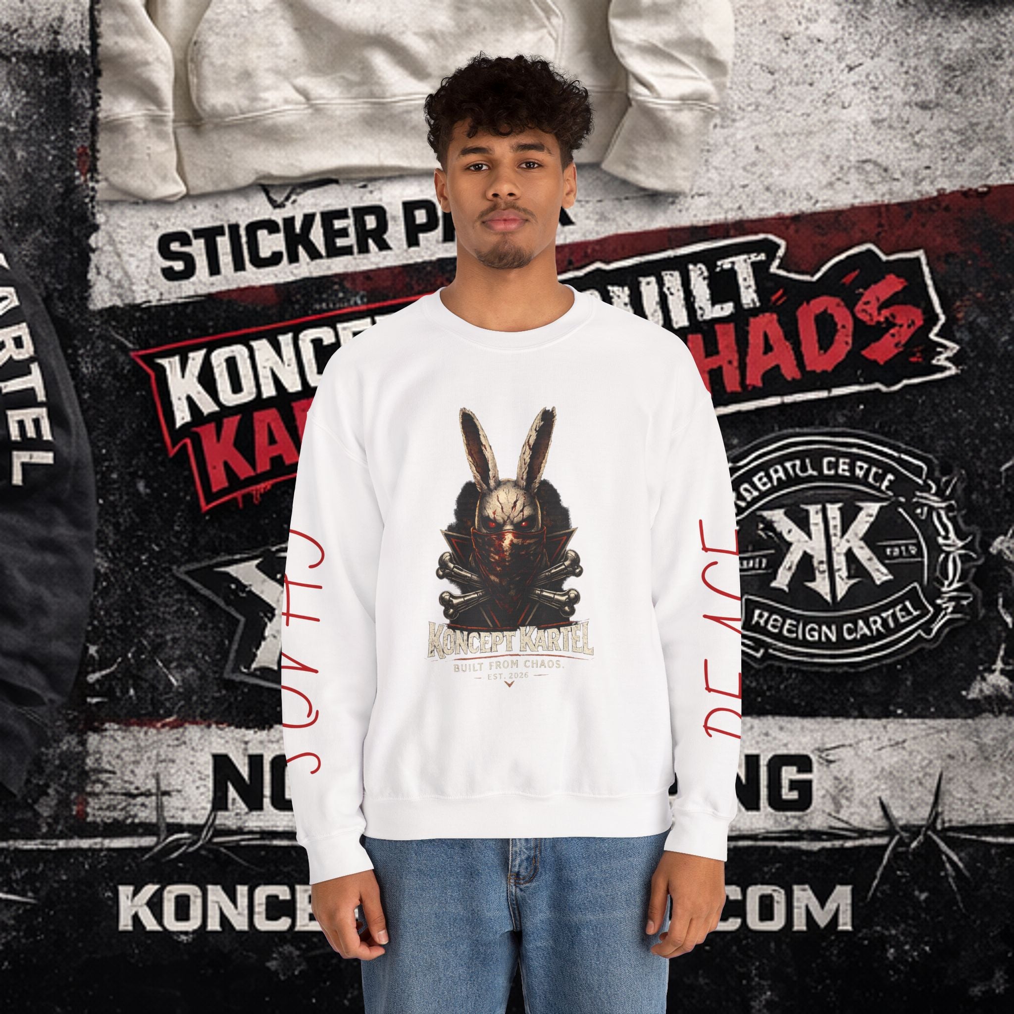Horror Bunny Graphic Sweatshirt — "Koncept Kartel" Skull Rabbit Crewneck