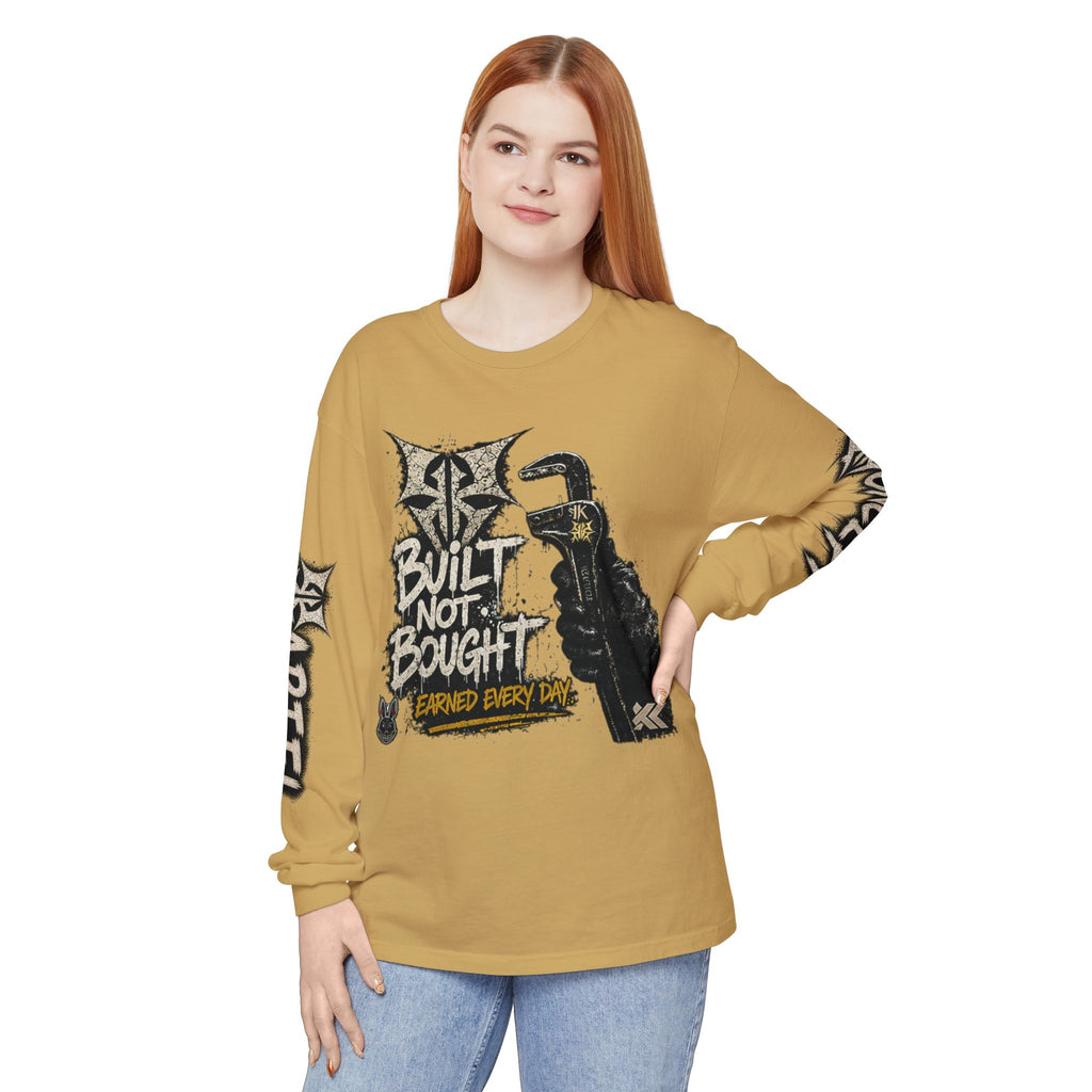 Built Not Bought Long Sleeve T-Shirt — Mechanic/Builder Graphic Tee