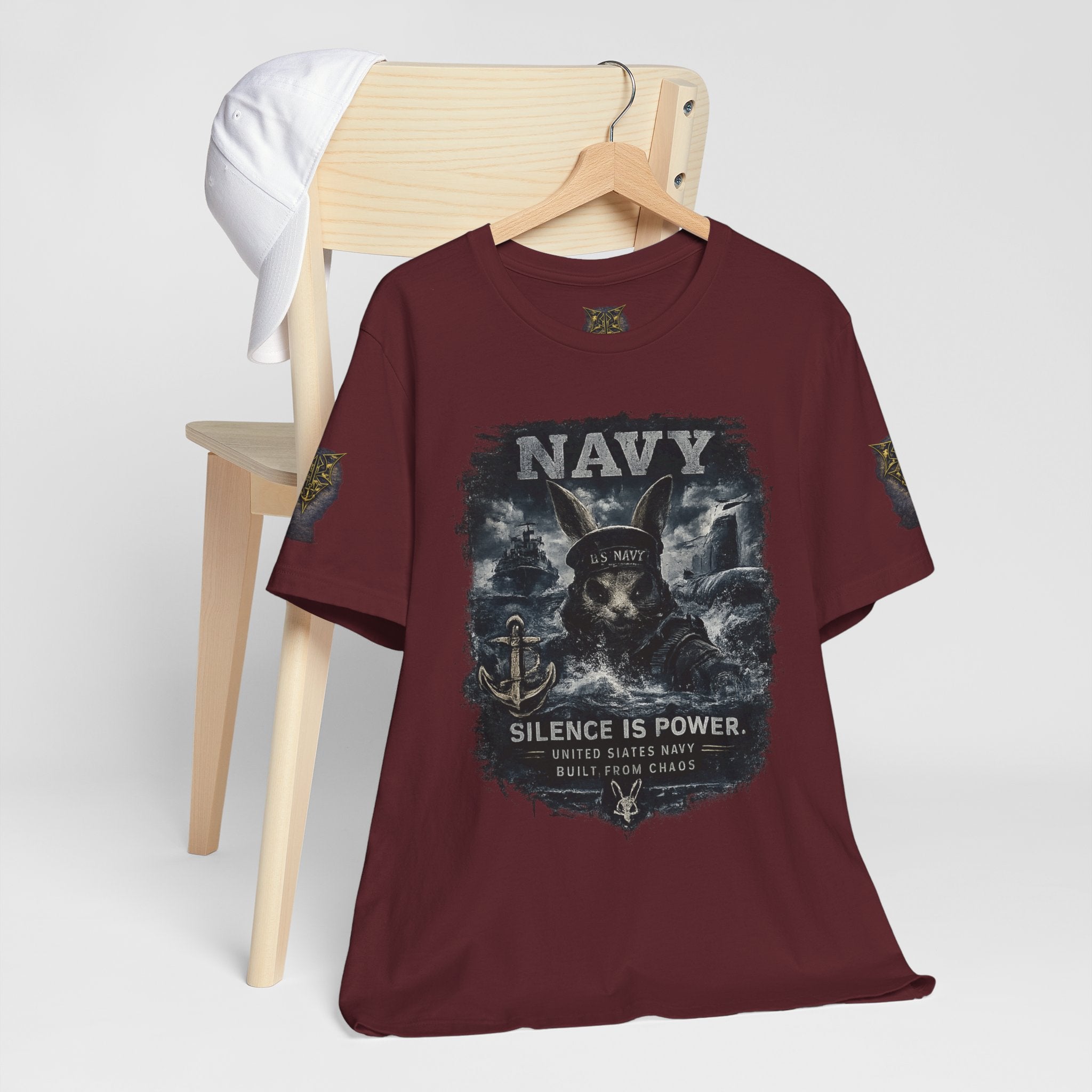 Navy 'Silence Is Power' Skull Anchor Tee — Fair Winds & Following Seas Back Graphic
