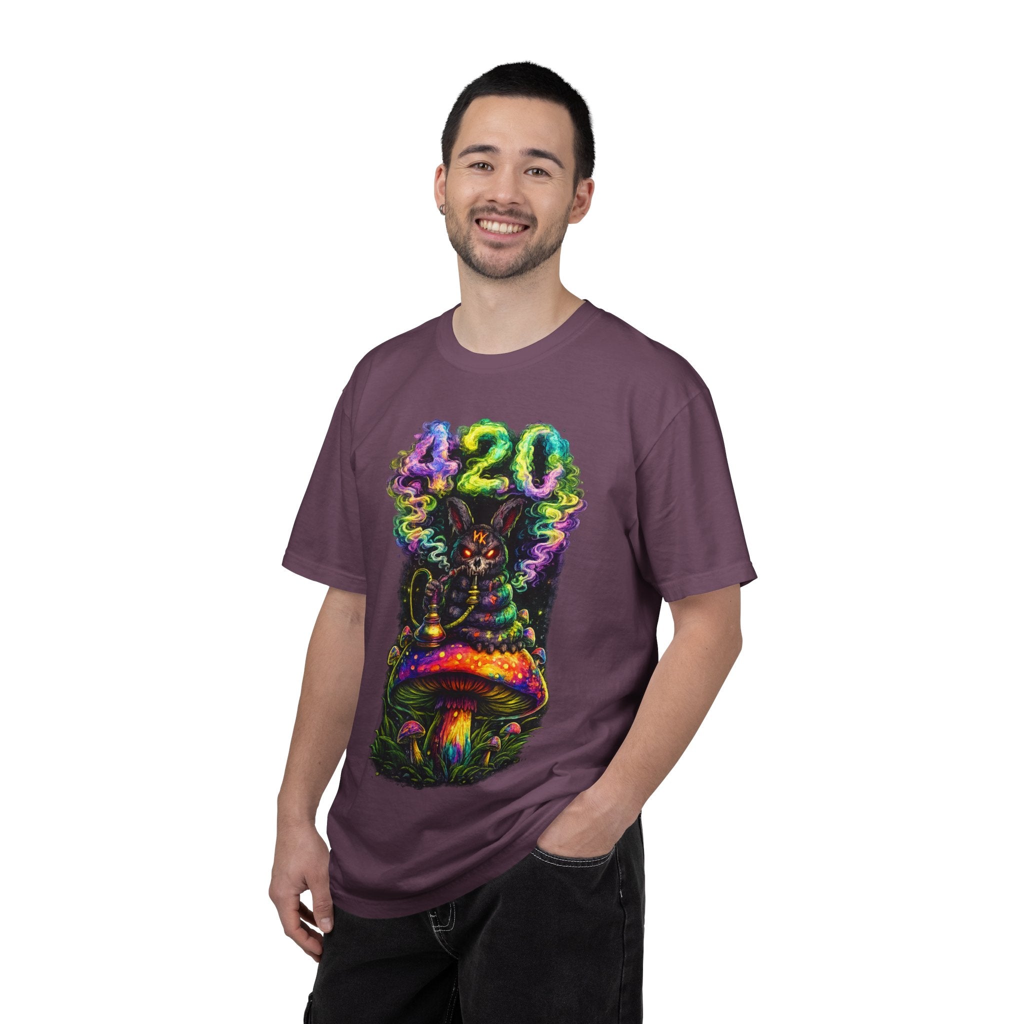 420 Psychedelic Cat T-Shirt — Colorful Mushroom Smoke Graphic