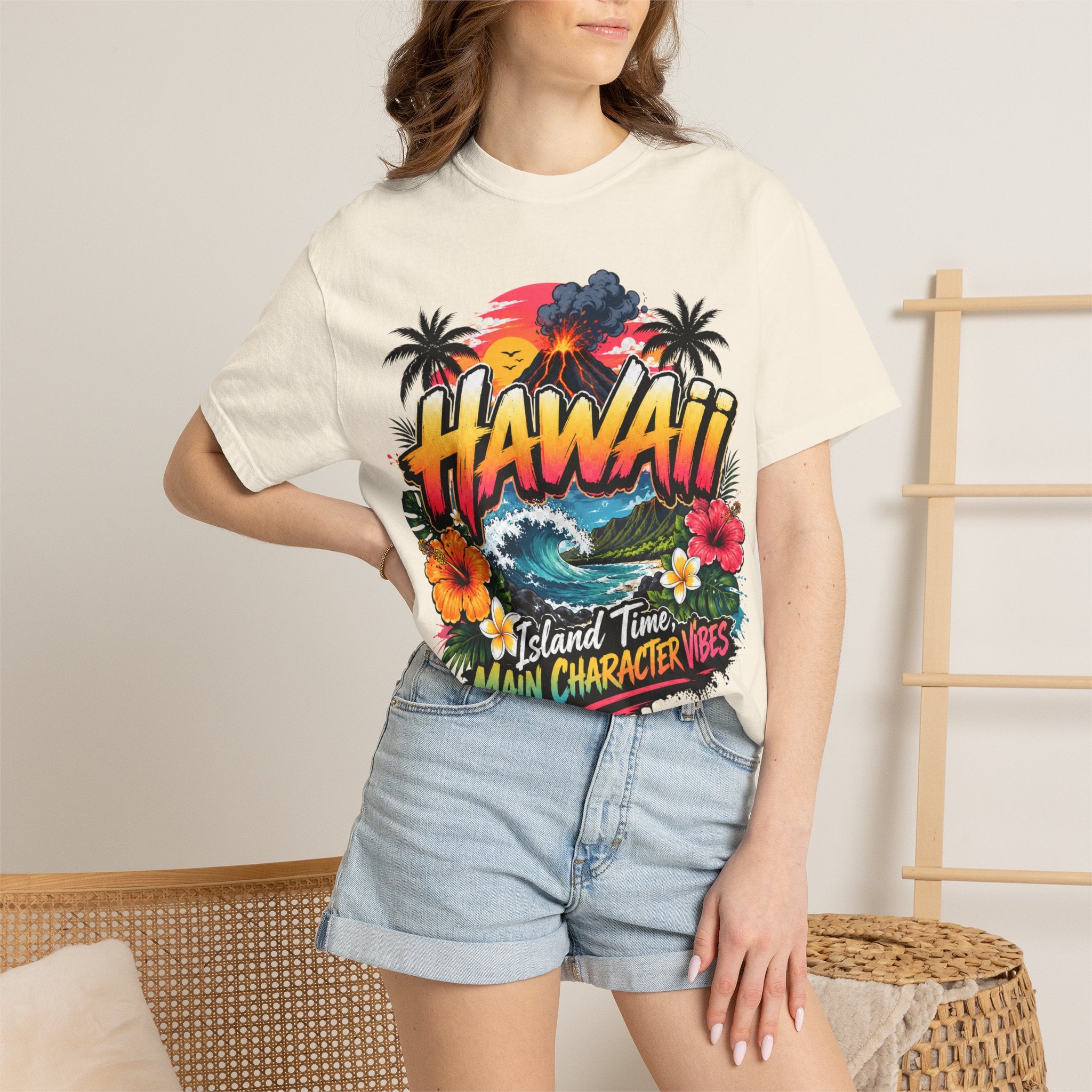 Hawaii Island Vibes T-Shirt — 'Island Time, Main Character Vibes' Tropical Tee