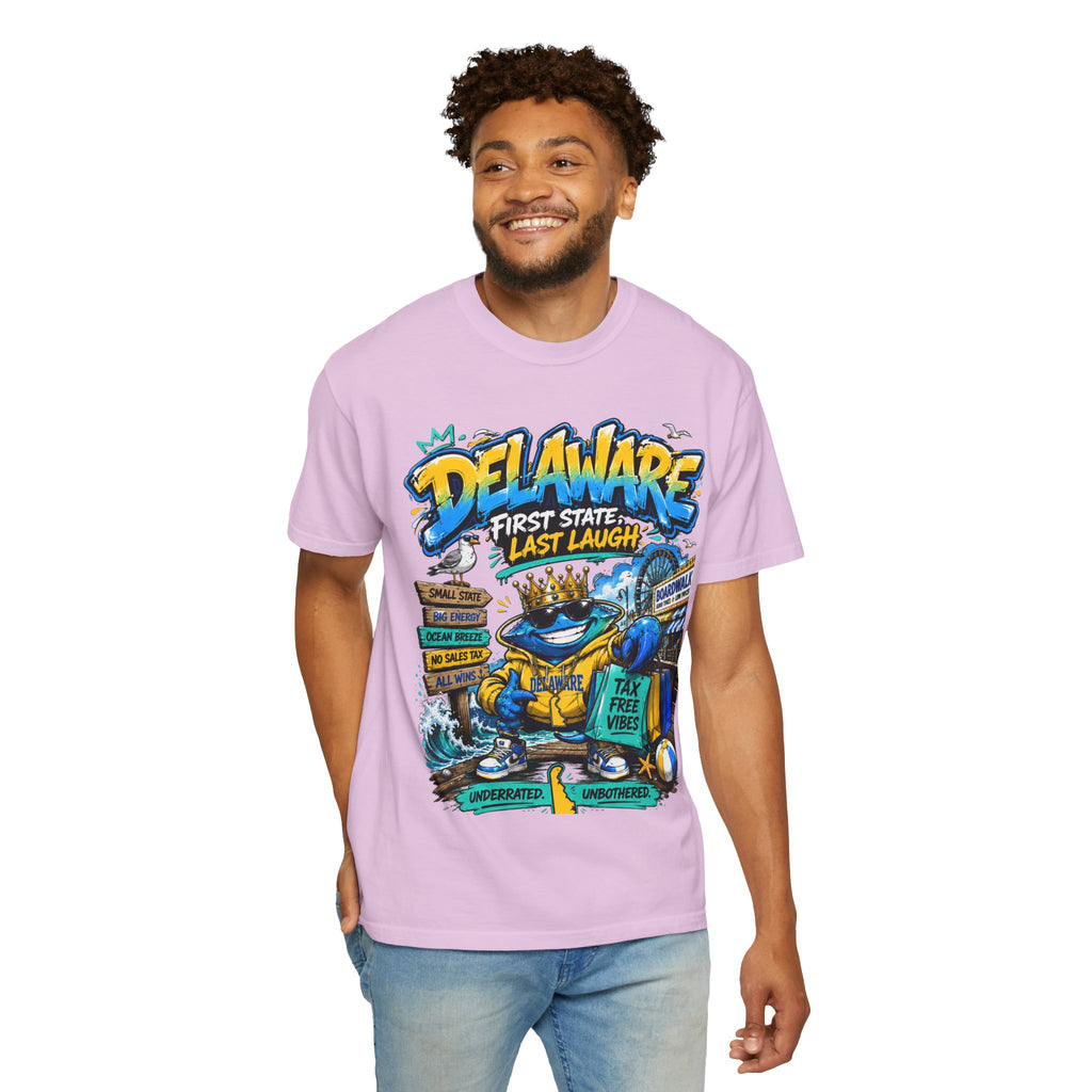 Delaware Frog Graphic T-Shirt — 'First State, Last Laugh' Coastal Souvenir Tee