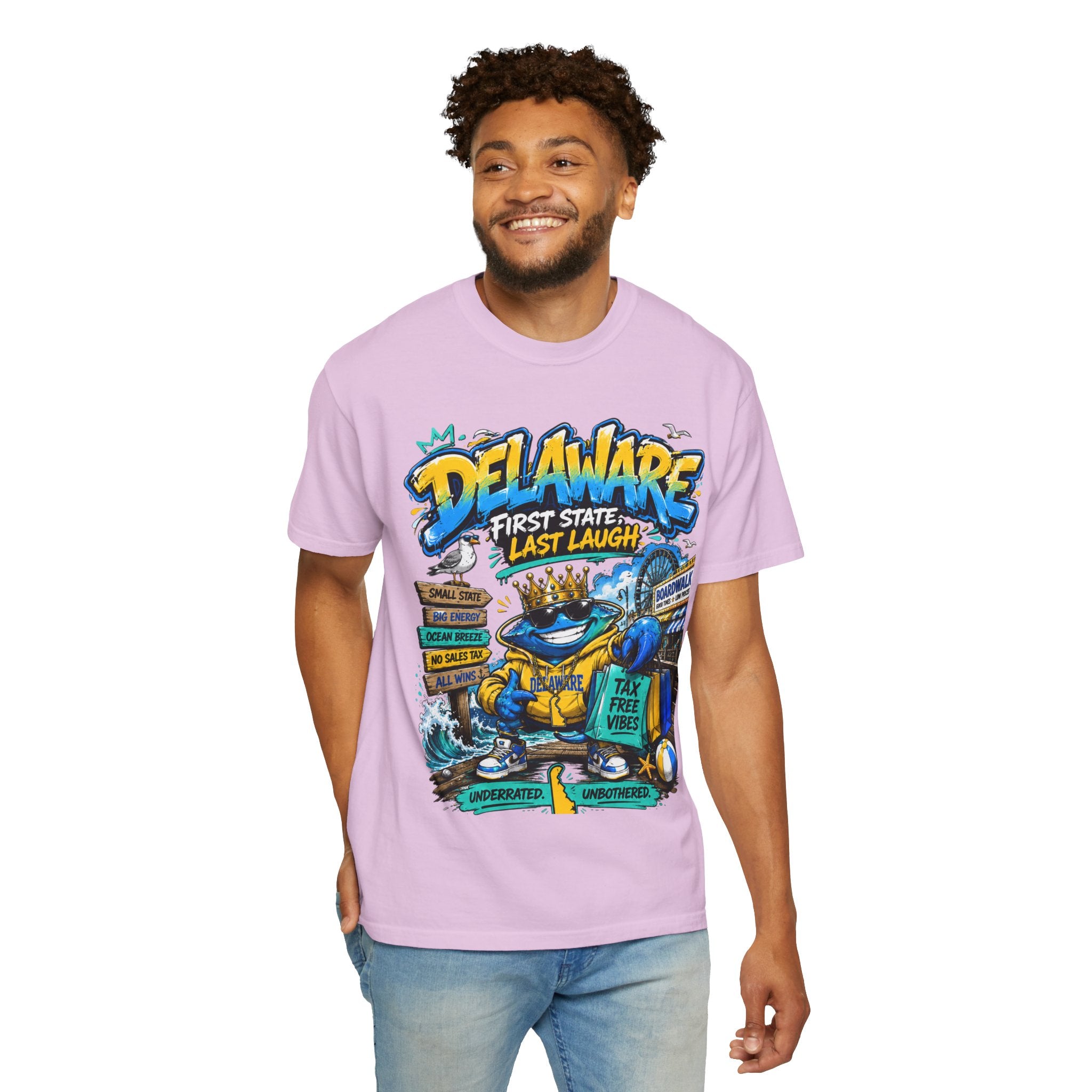 Delaware Frog Graphic T-Shirt — 'First State, Last Laugh' Coastal Souvenir Tee