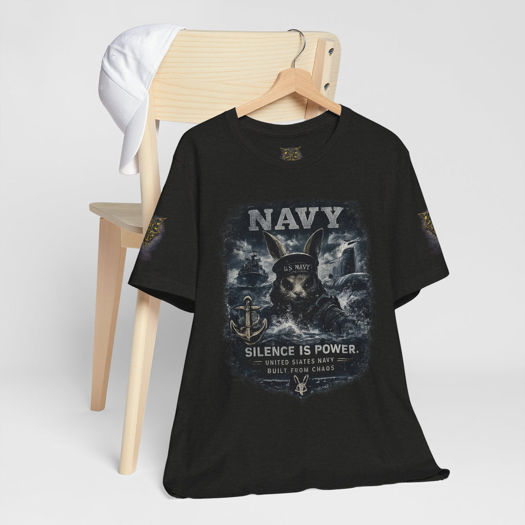 Navy 'Silence Is Power' Skull Anchor Tee — Fair Winds & Following Seas Back Graphic