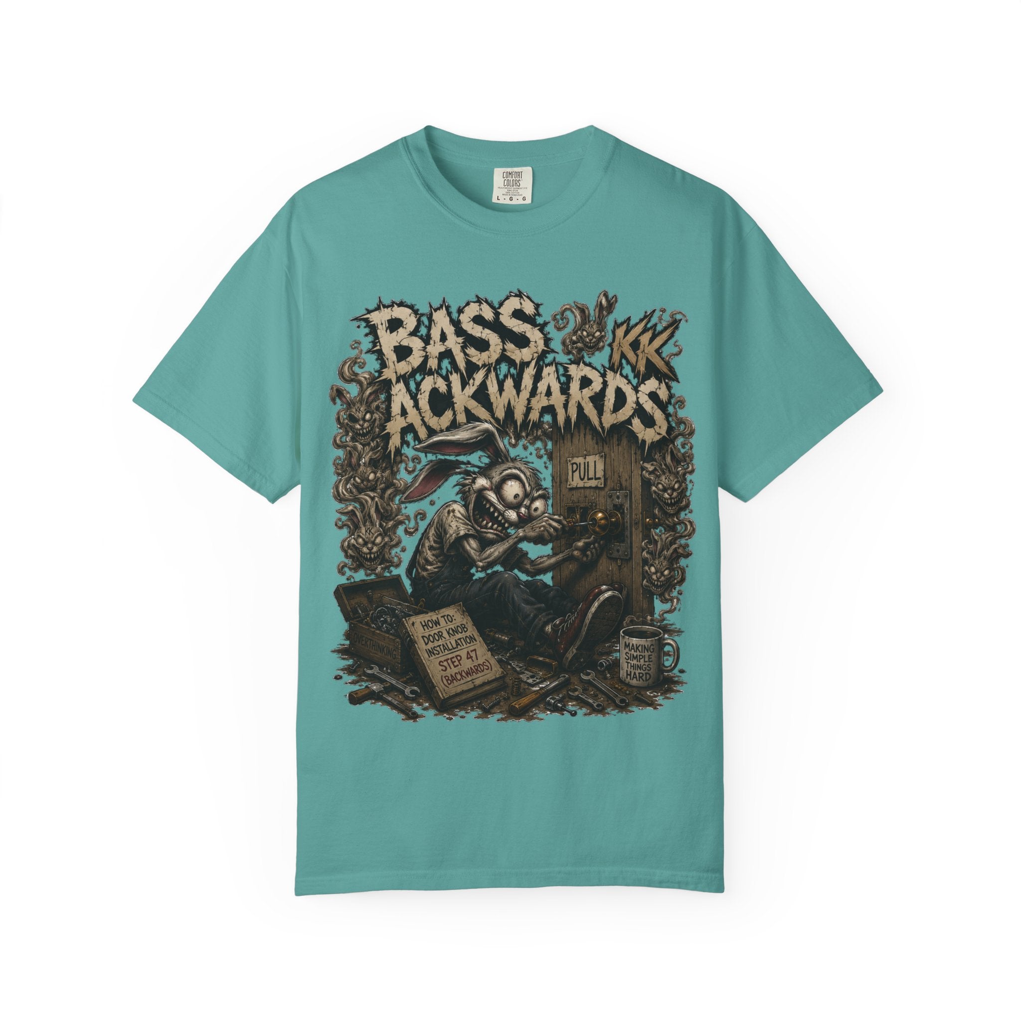 Bass Ackwards Graphic T‑Shirt — Heavy Metal Band Skull Design