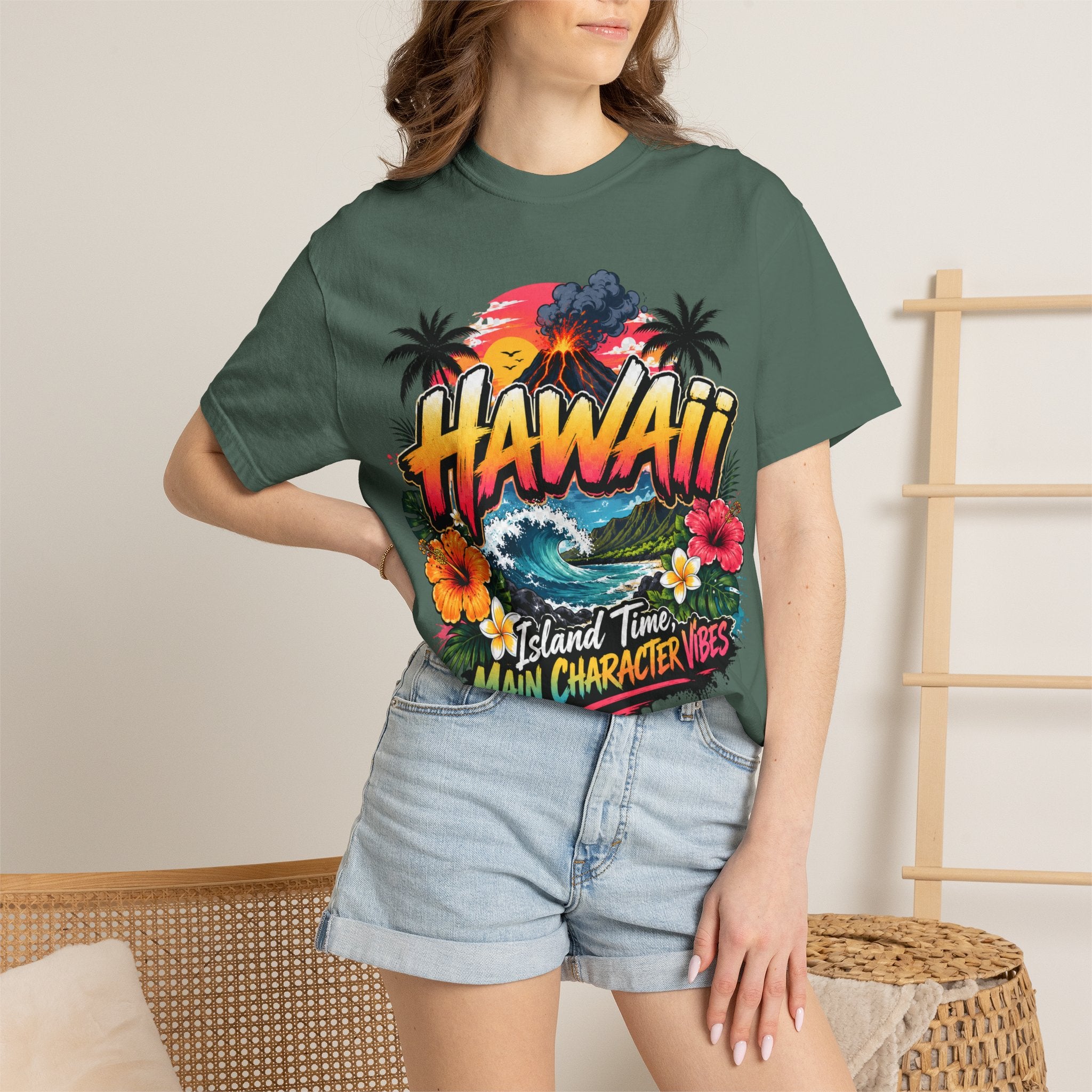 Hawaii Island Vibes T-Shirt — 'Island Time, Main Character Vibes' Tropical Tee