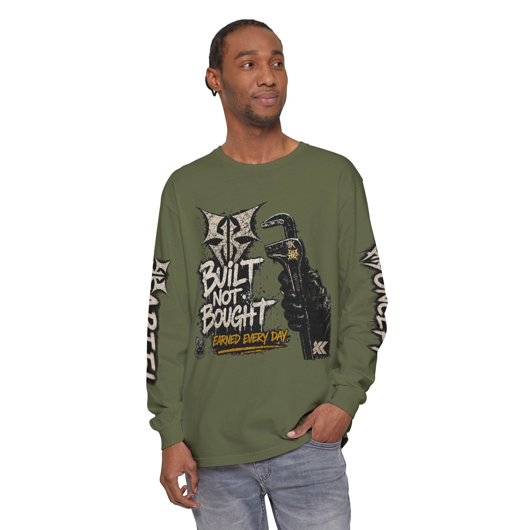 Built Not Bought Long Sleeve T-Shirt — Mechanic/Builder Graphic Tee