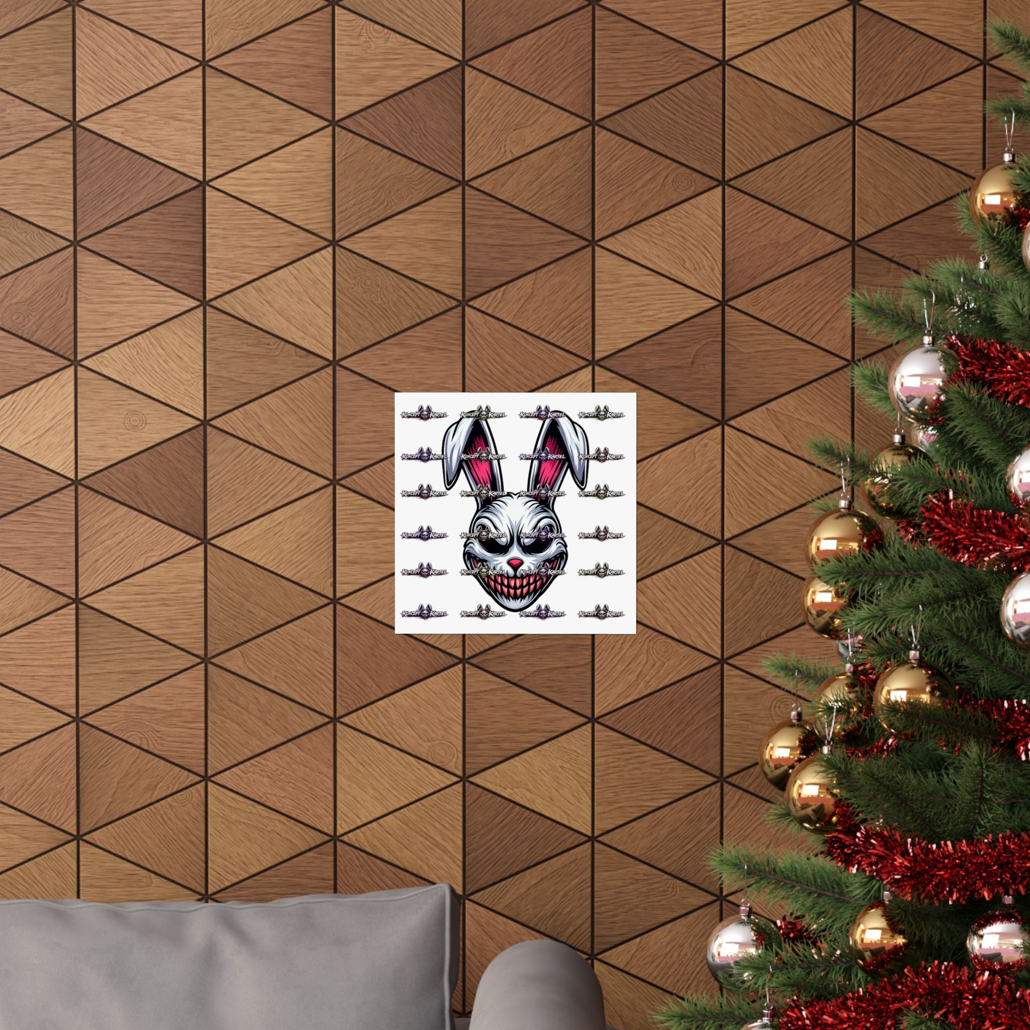 Creepy Smiling Bunny Poster — Horror Rabbit Matte Vertical Wall Art
