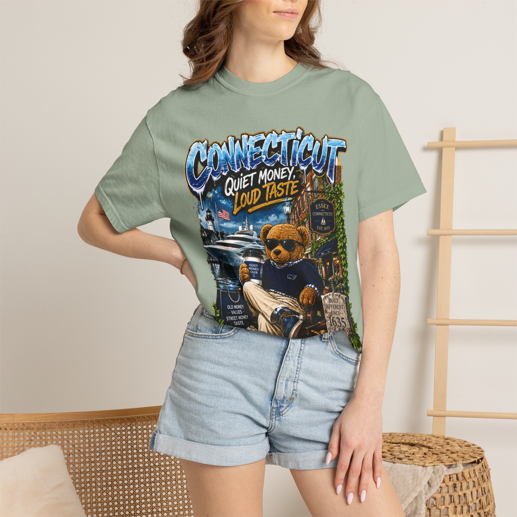 Connecticut Bear Vintage T-Shirt — "Quiet Money, Loud Taste" Graphic Tee