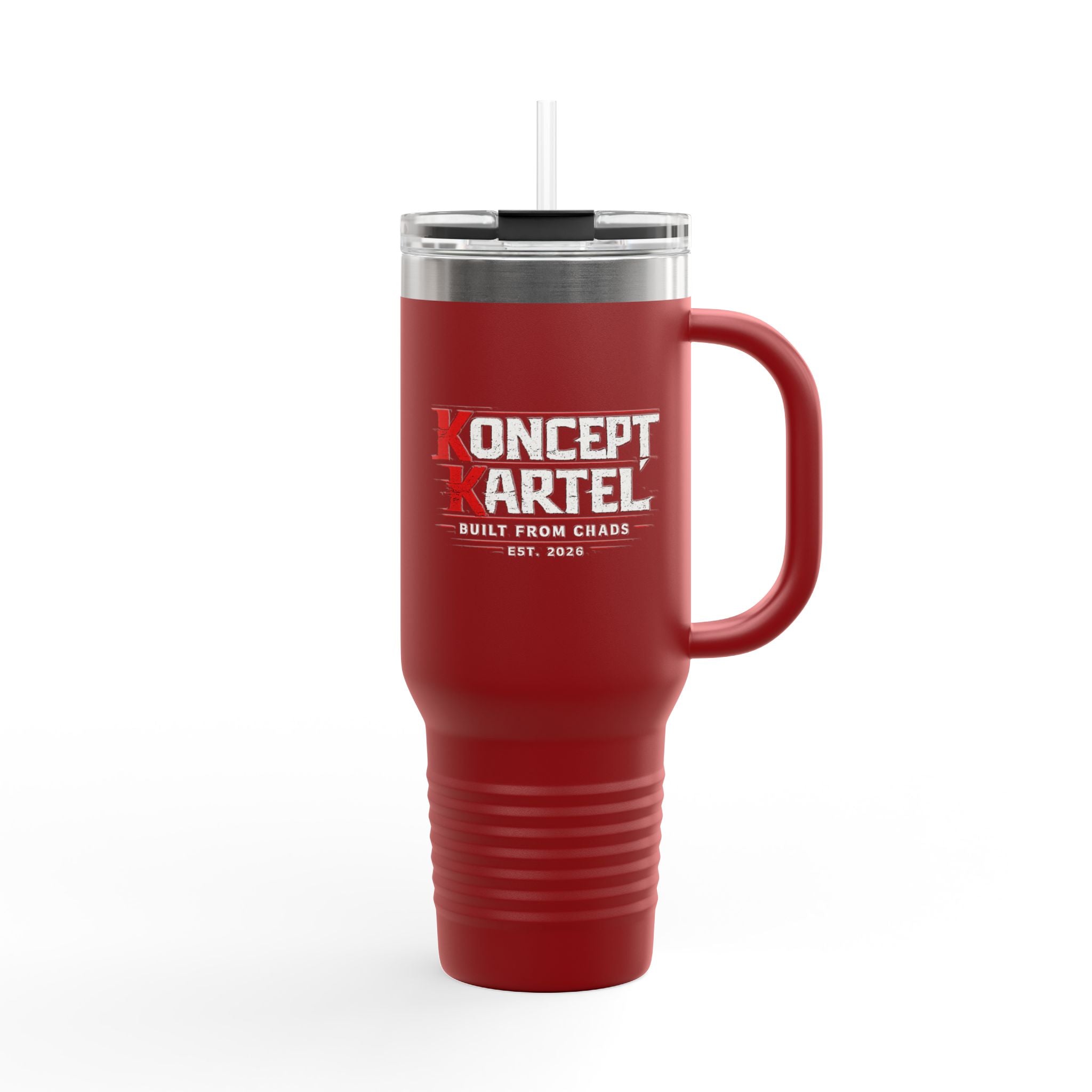 40oz Insulated Travel Mug — ‘Koncept Kartel’ Red Stainless Tumbler with Handle