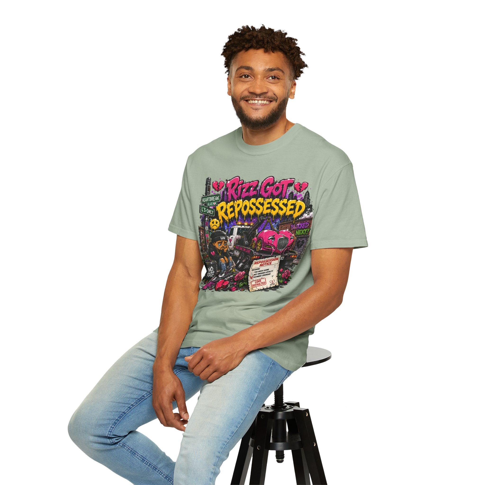 Repossession Comic Art T-Shirt — “Rizz Got Repossessed” Graphic Tee