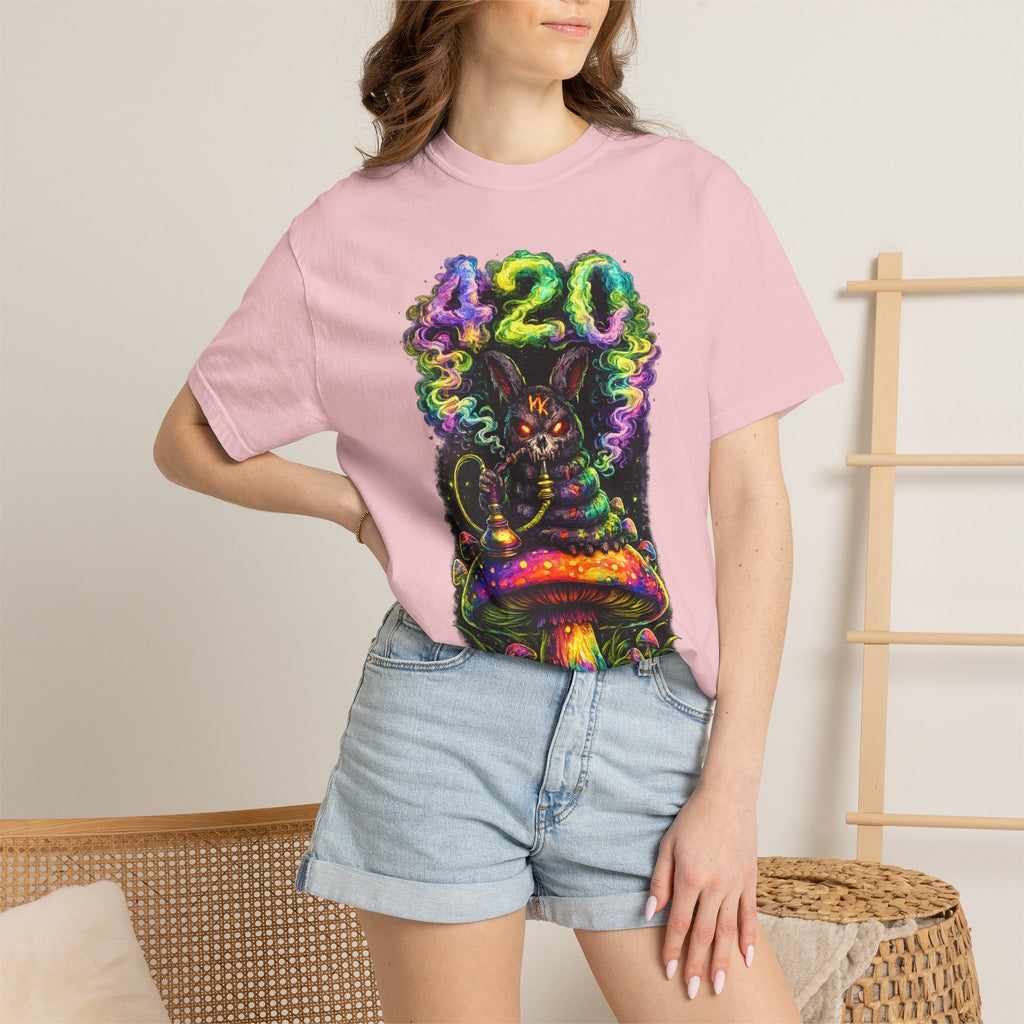 420 Psychedelic Cat T-Shirt — Colorful Mushroom Smoke Graphic