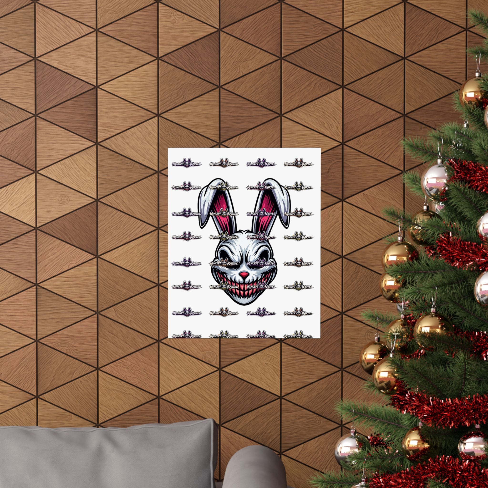 Creepy Smiling Bunny Poster — Horror Rabbit Matte Vertical Wall Art