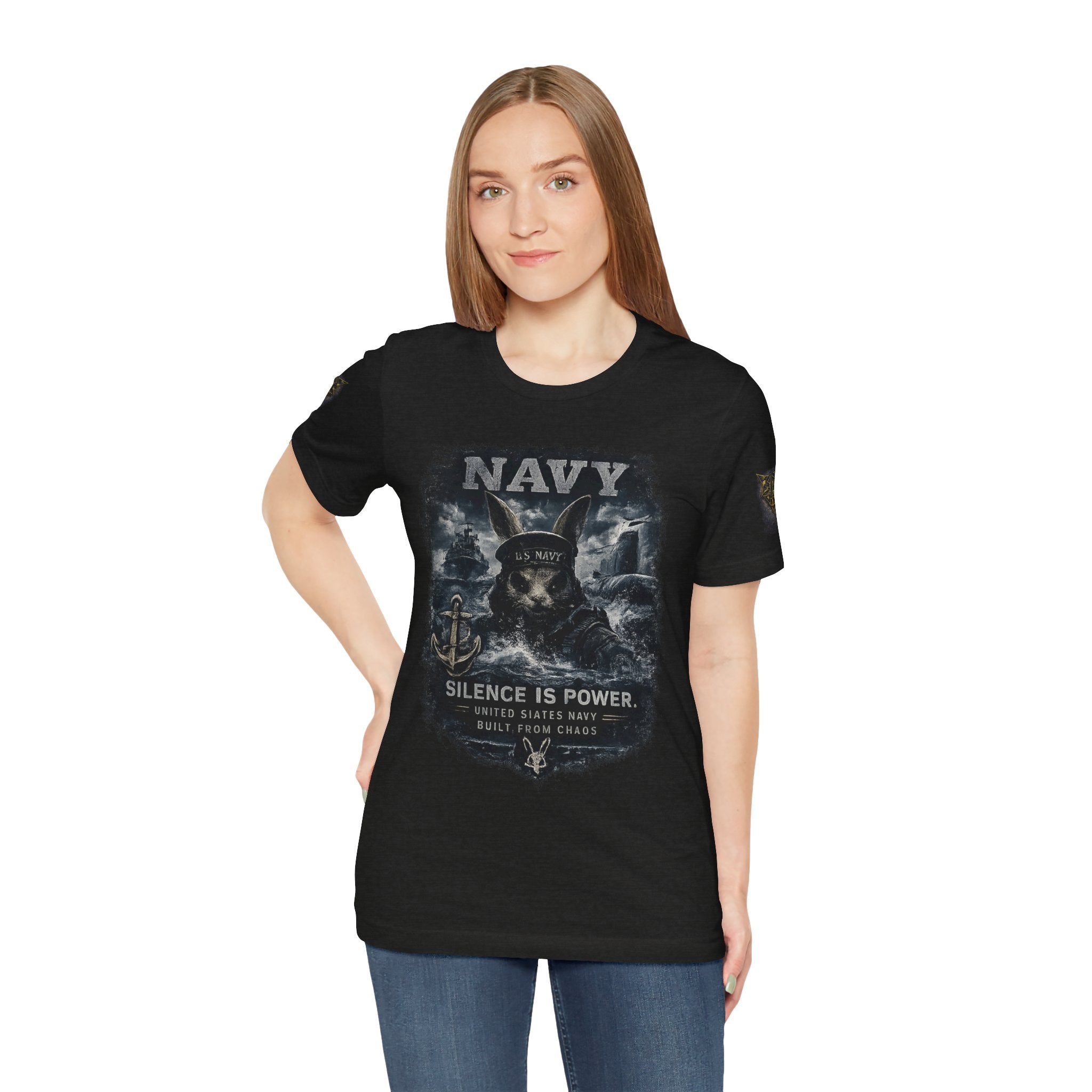 Navy 'Silence Is Power' Skull Anchor Tee — Fair Winds & Following Seas Back Graphic