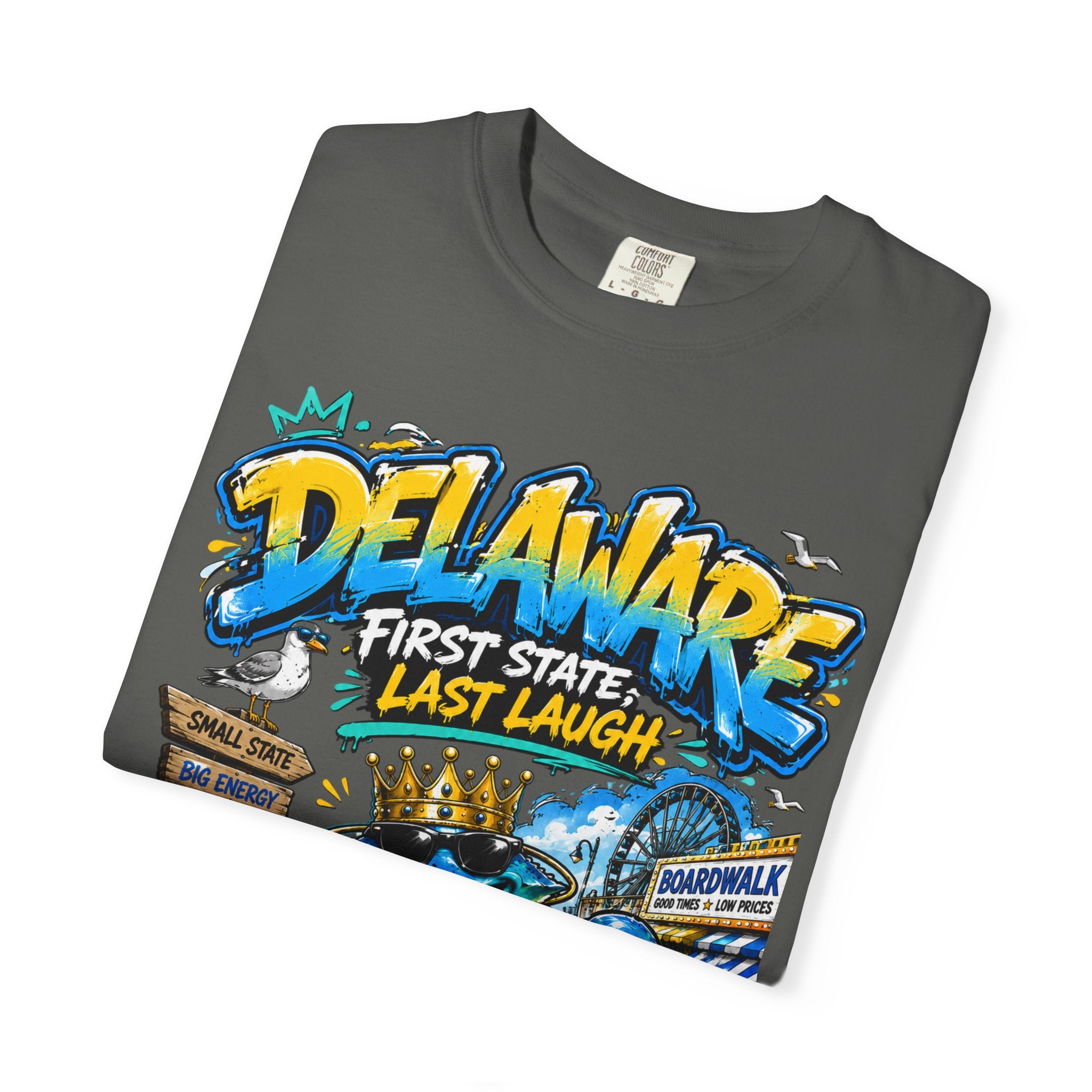 Delaware Frog Graphic T-Shirt — 'First State, Last Laugh' Coastal Souvenir Tee