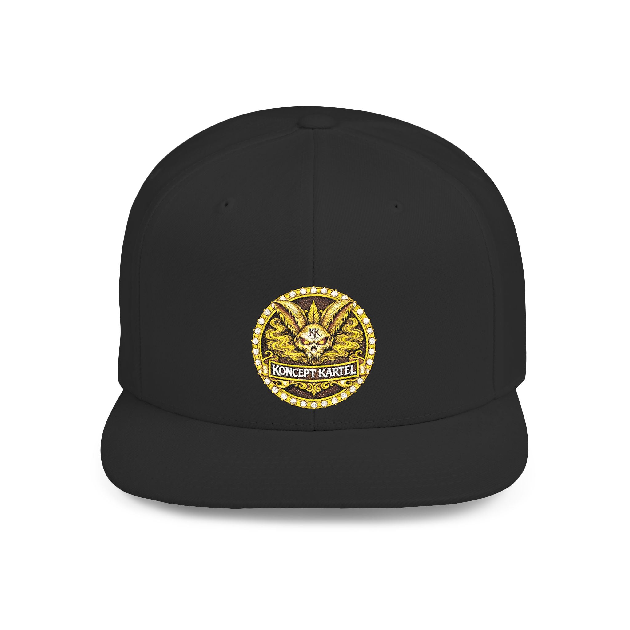 Gold Medallion Snapback Hat – Flat Bill Baseball Cap with Ornate Emblem