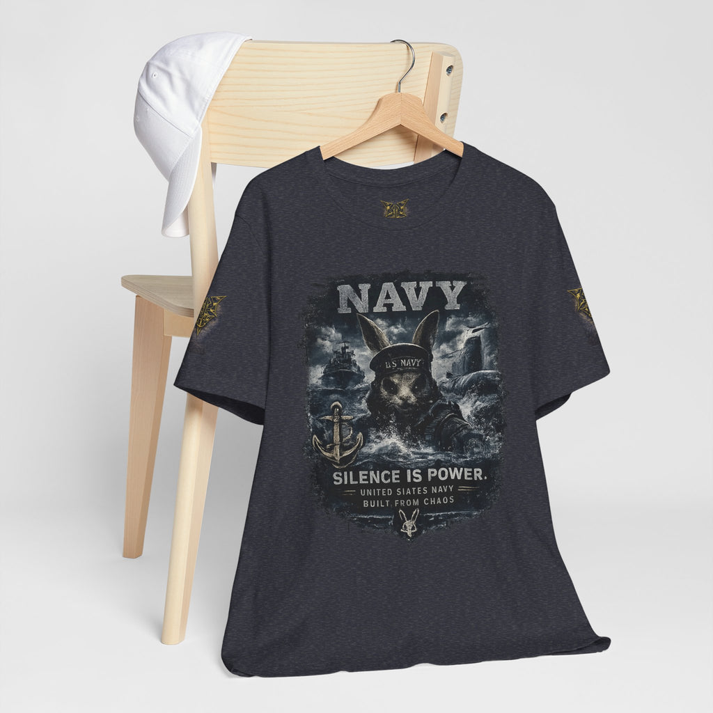 Navy 'Silence Is Power' Skull Anchor Tee — Fair Winds & Following Seas Back Graphic