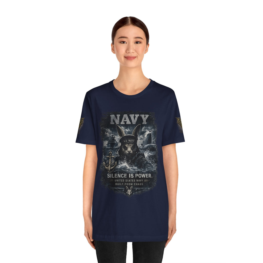 Navy 'Silence Is Power' Skull Anchor Tee — Fair Winds & Following Seas Back Graphic