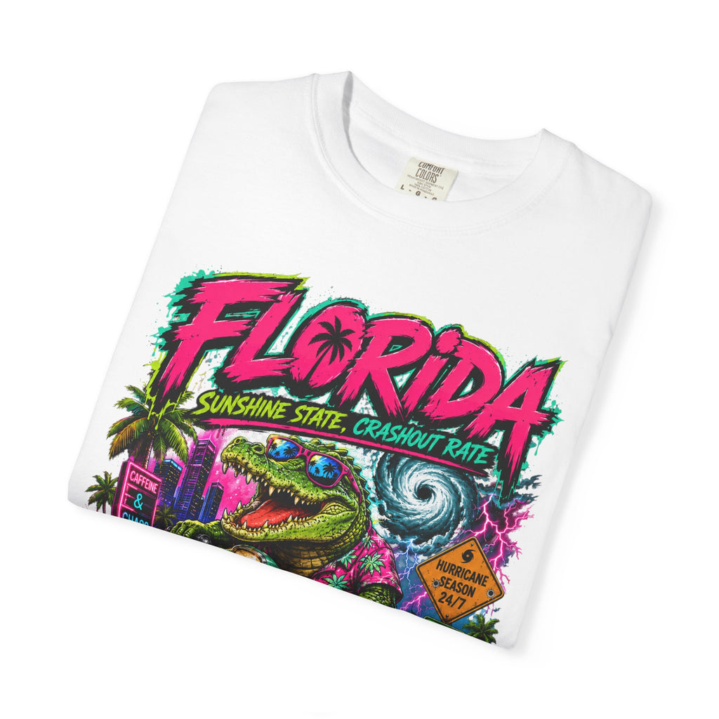 Florida Retro Vacation T-Shirt — Neon Beach Alligator Design