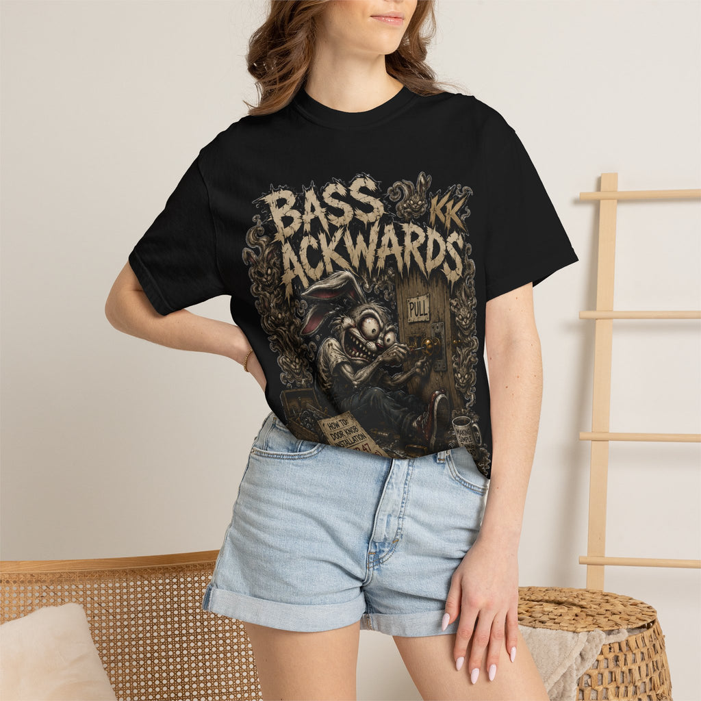 Bass Ackwards Graphic T‑Shirt — Heavy Metal Band Skull Design