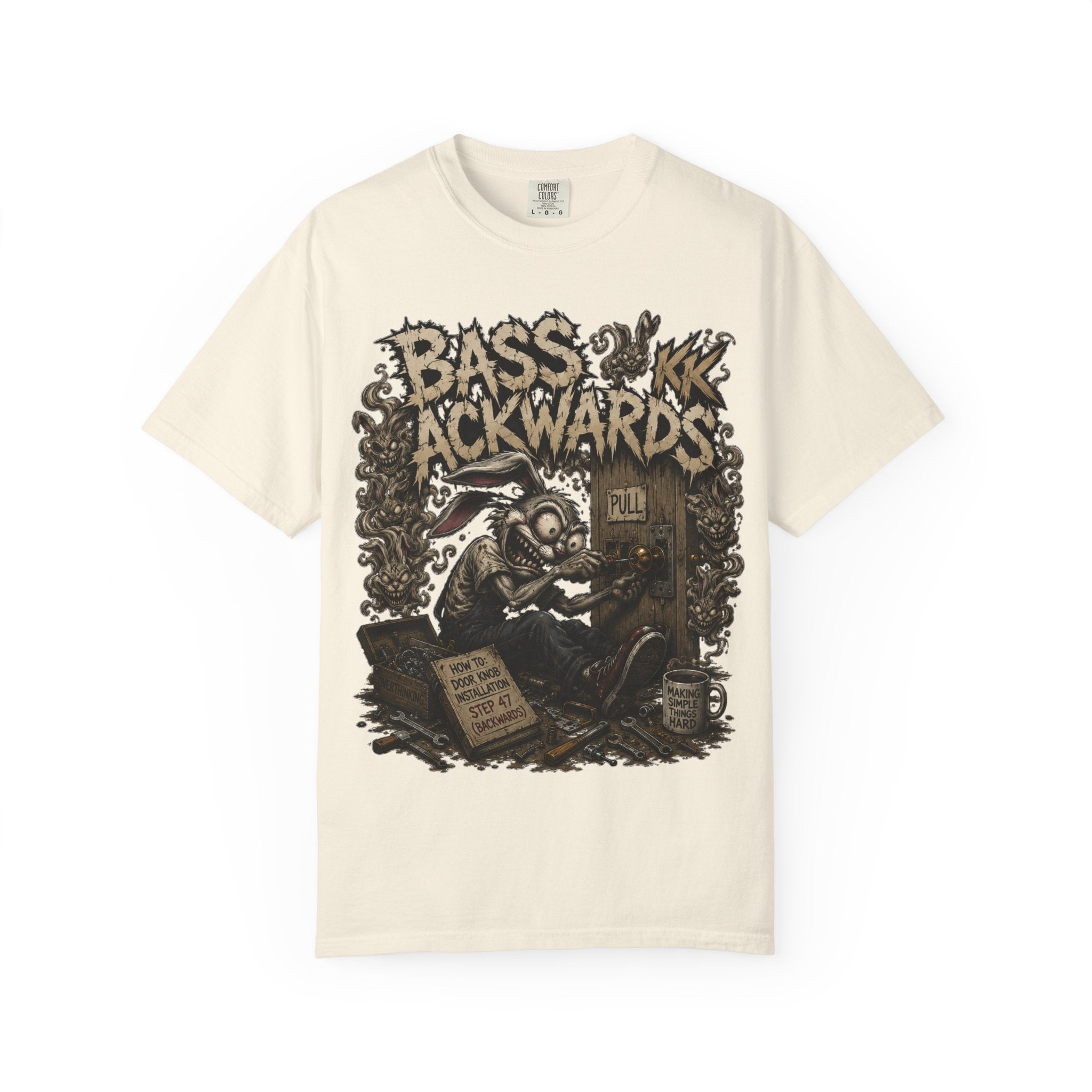 Bass Ackwards Graphic T‑Shirt — Heavy Metal Band Skull Design